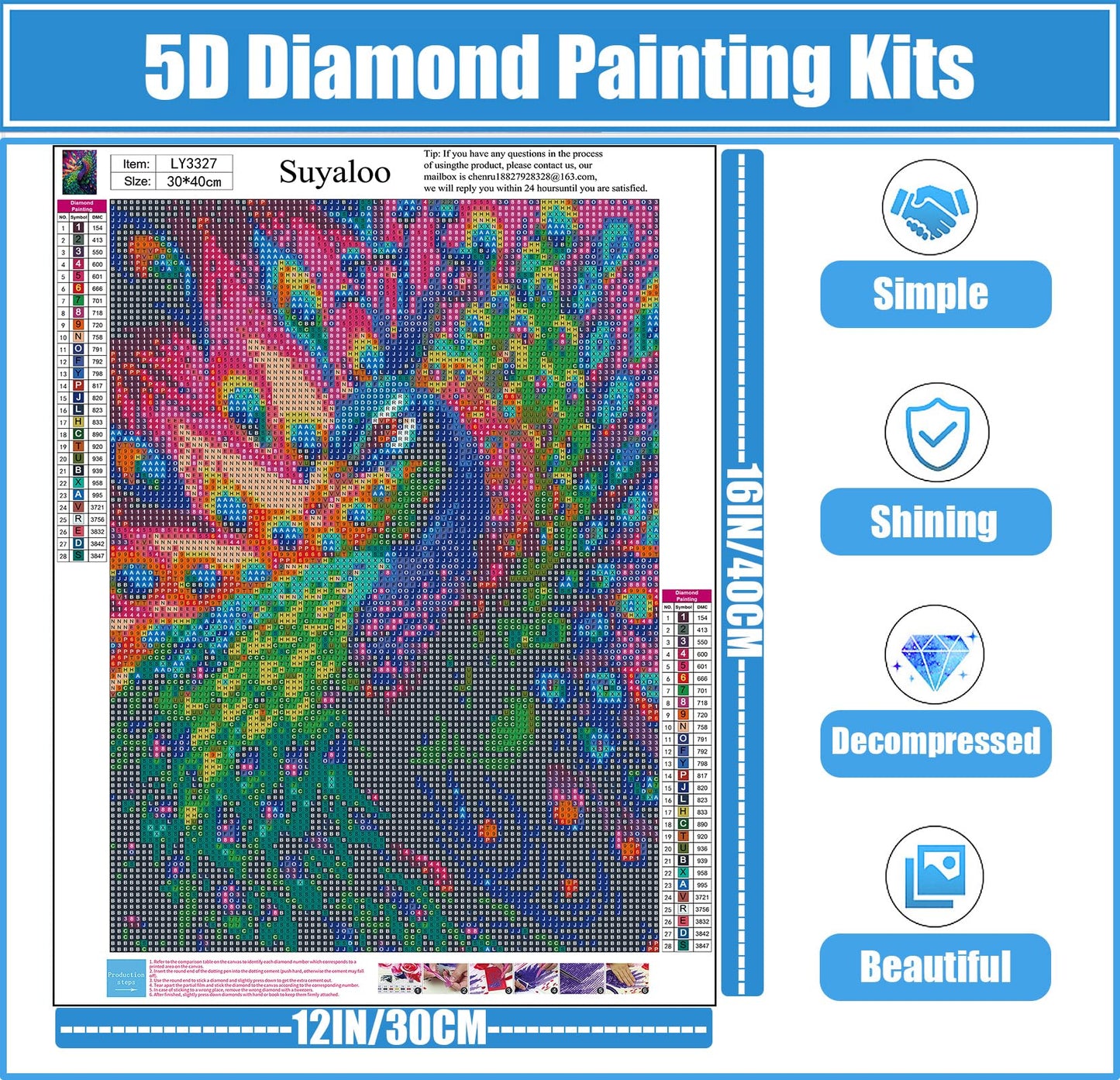 Suyaloo 5D Diamond Painting Kits for Adults - Peacock Diamond Art Kits for Adults Kids Beginner,DIY Animals Round Full Drill Paintings with Diamonds Gem Art for Adults Home Wall Decor 11.8x15.7inch