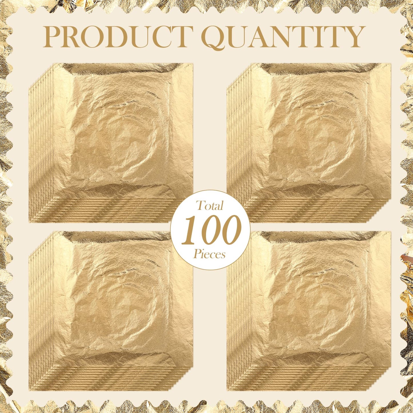 Bememo 100 Pcs Gold Leaf Sheets Imitation Gold Foil Paper Sheets for Arts, Gilding Crafting, Painting, Picture Frames, Projects, Furniture Decoration, 5.5" x 5.5"