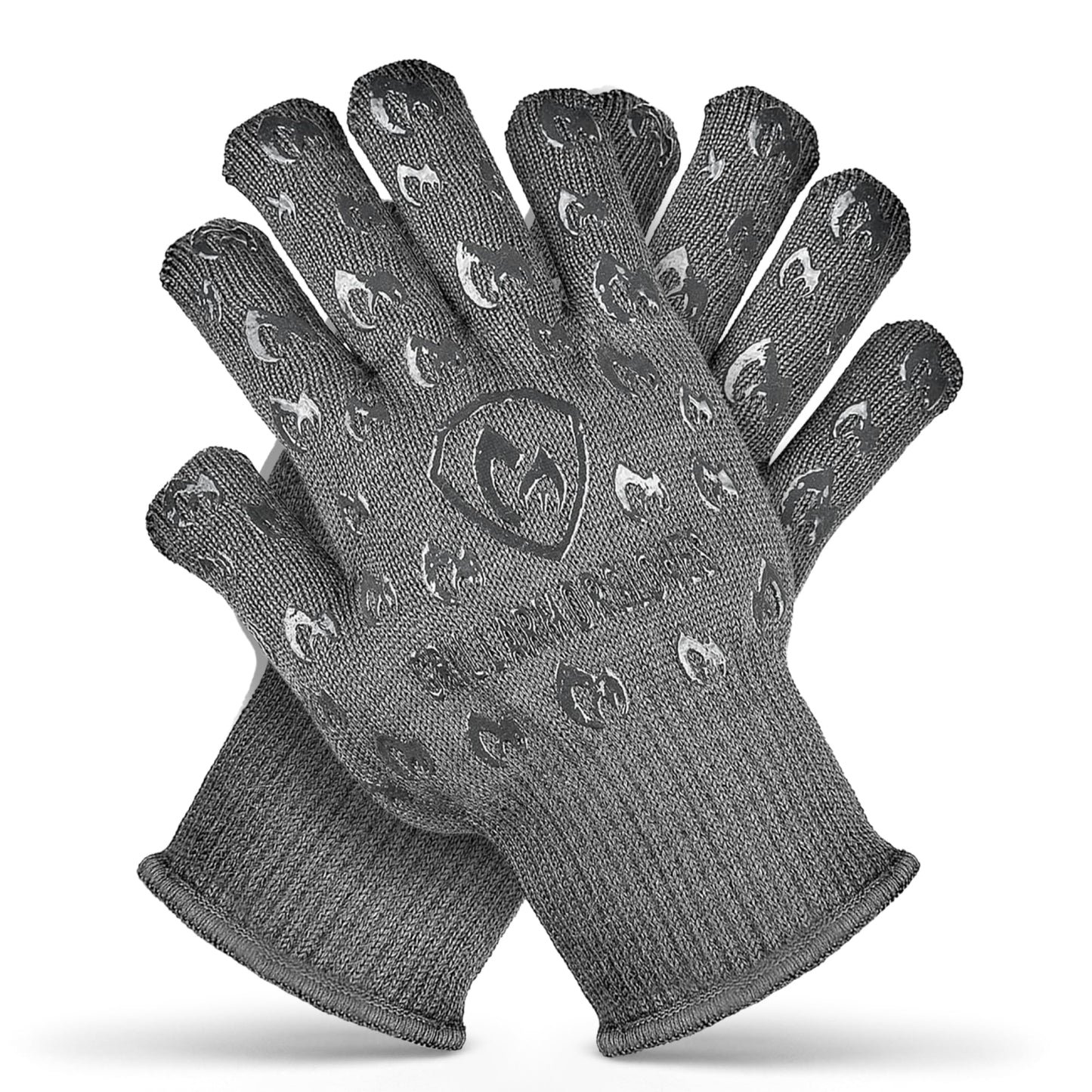 Oven Gloves with Fingers - 932°F Extreme Heat Proof and Cut Resistant Mitts for Kitchen, BBQ, Grill, Baking, Fire Pit - EN407 Certified with Non-Slip Silicone Grip and Cotton Lined for Comfort