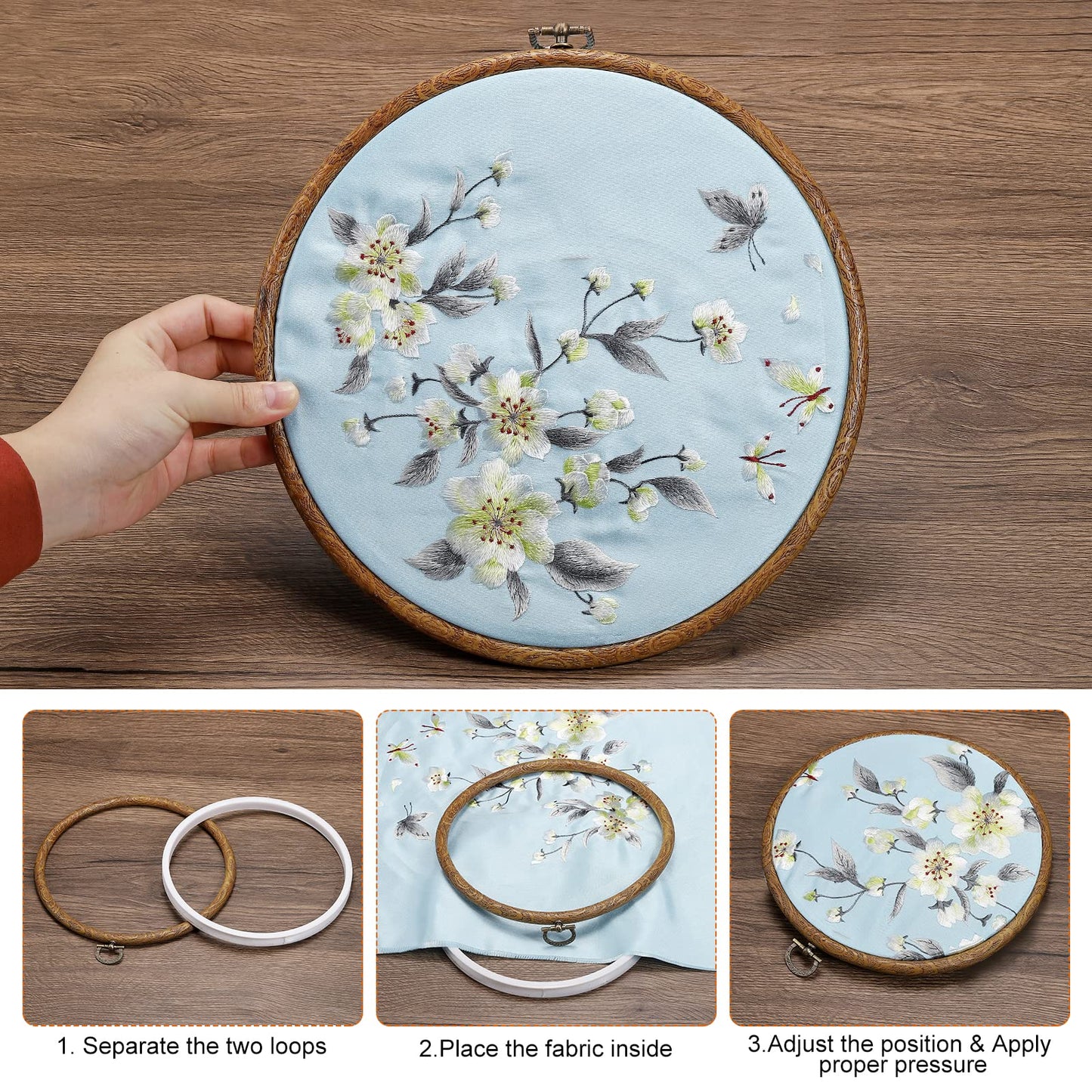5 Pieces 8 Inch Embroidery Hoops Frame Round Imitated Wood Circle Cross Stitch Hoop Ring for Embroidery Art Craft Handy Sewing Decoration