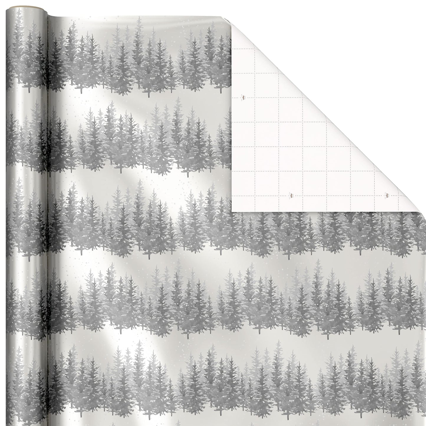 Foil Wrapping Paper with Cut Lines on Reverse (3 Rolls: 60 Sq. Ft. Ttl) Rose Gold, Silver Trees, Gold Snowflakes for Winter Weddings, Graduations, Valentine's Day