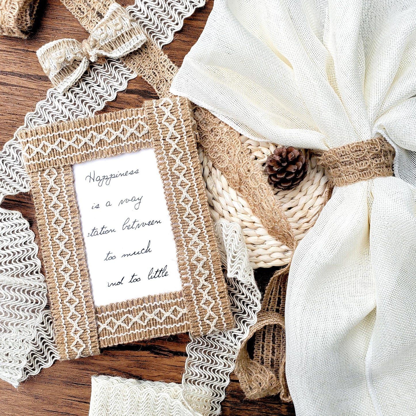 8 Packs Jute Ribbon Natural Burlap Ribbon Roll with Lace Craft Ribbons and Trims Decorative Twine for DIY Arts and Crafts Wrapping Wedding Christmas Party (Lacy)