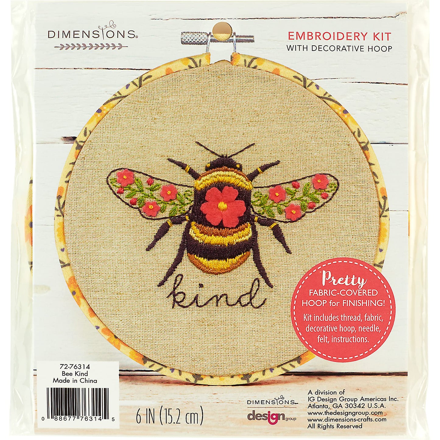 Dimensions 72-76314 Bee Kind Animal Embroidery Starter Kit for Beginners, 6" D, Multicolor, 6pcs