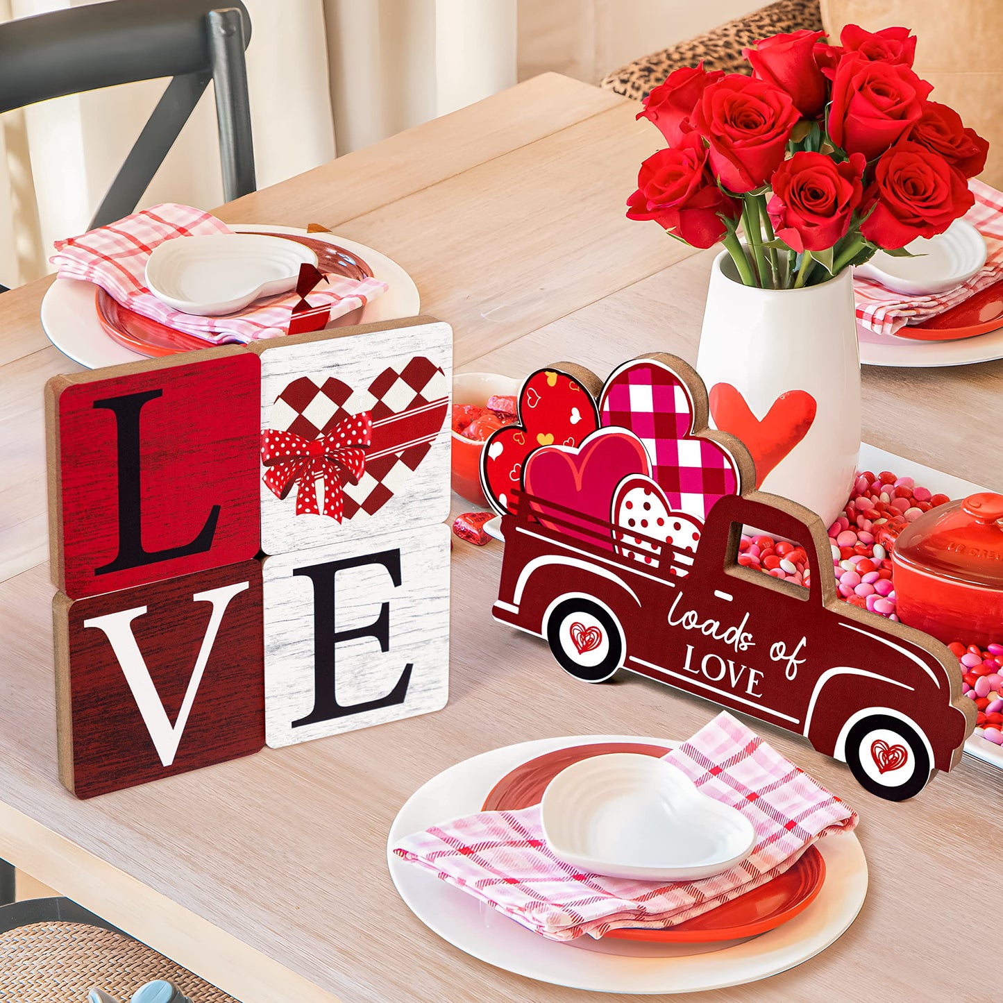 5PCS Valentines Decor/St.Patricks Decorations Reversible Table Centerpieces Tiered Tray Ornament for Home Party Decor