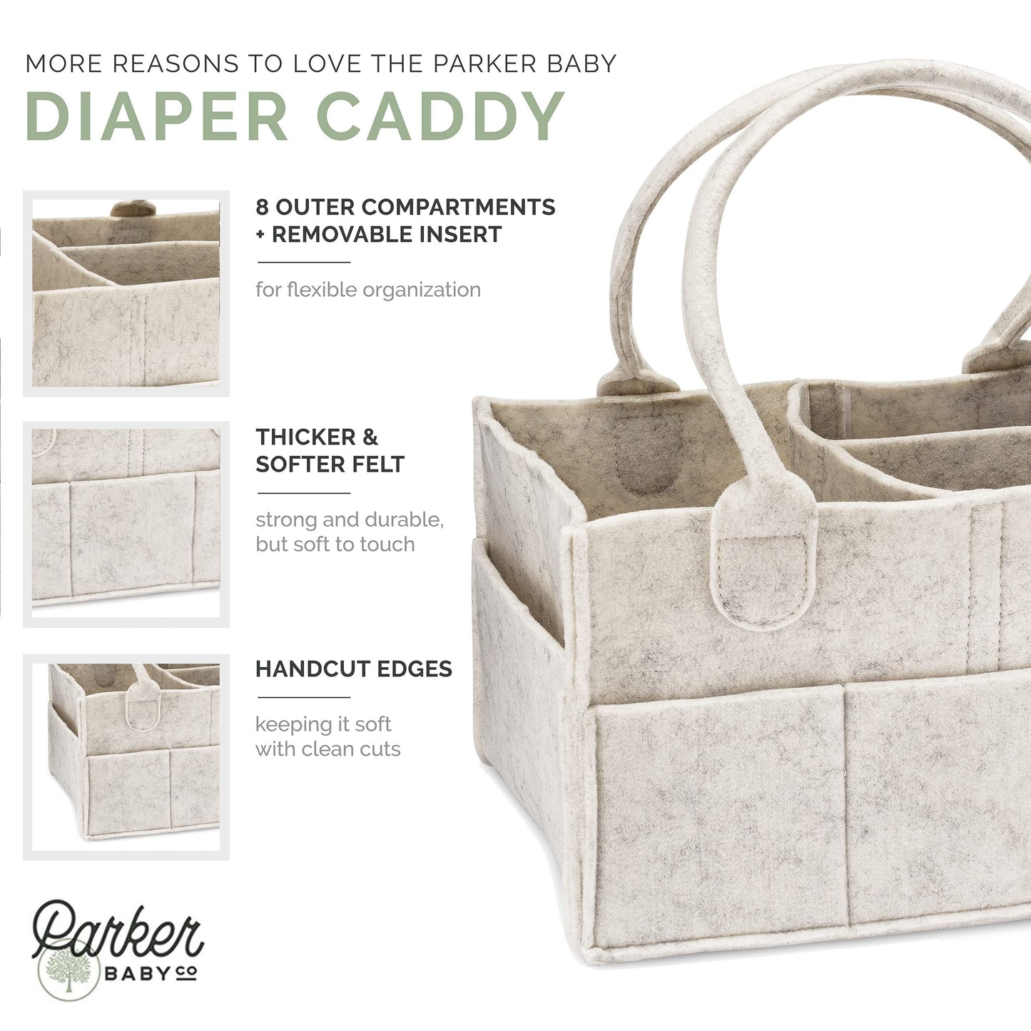 Parker Baby Diaper Caddy - Nursery Storage Bin and Car Organizer for Diapers and Baby Wipes - White, Regular