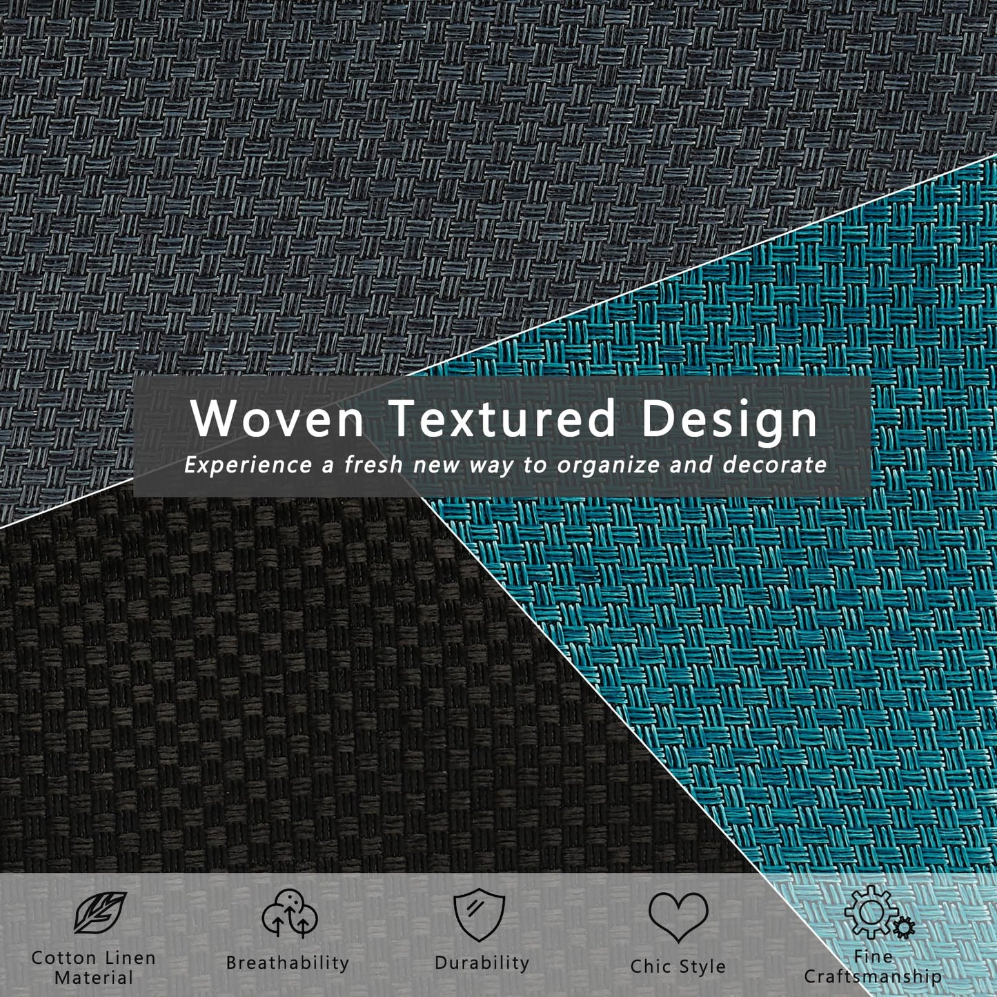 Storage Bins with Lid Fabric Storage Box Basket PU Leather Handle Textured Woven Cotton Linen Decorative Foldable Washable Shelf Closet Organizer Container (Zipper Lid, Gray, Small)