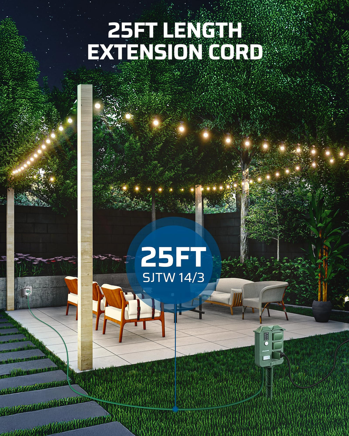 Outdoor Power Stake Timer with 25 FT Extension Cord