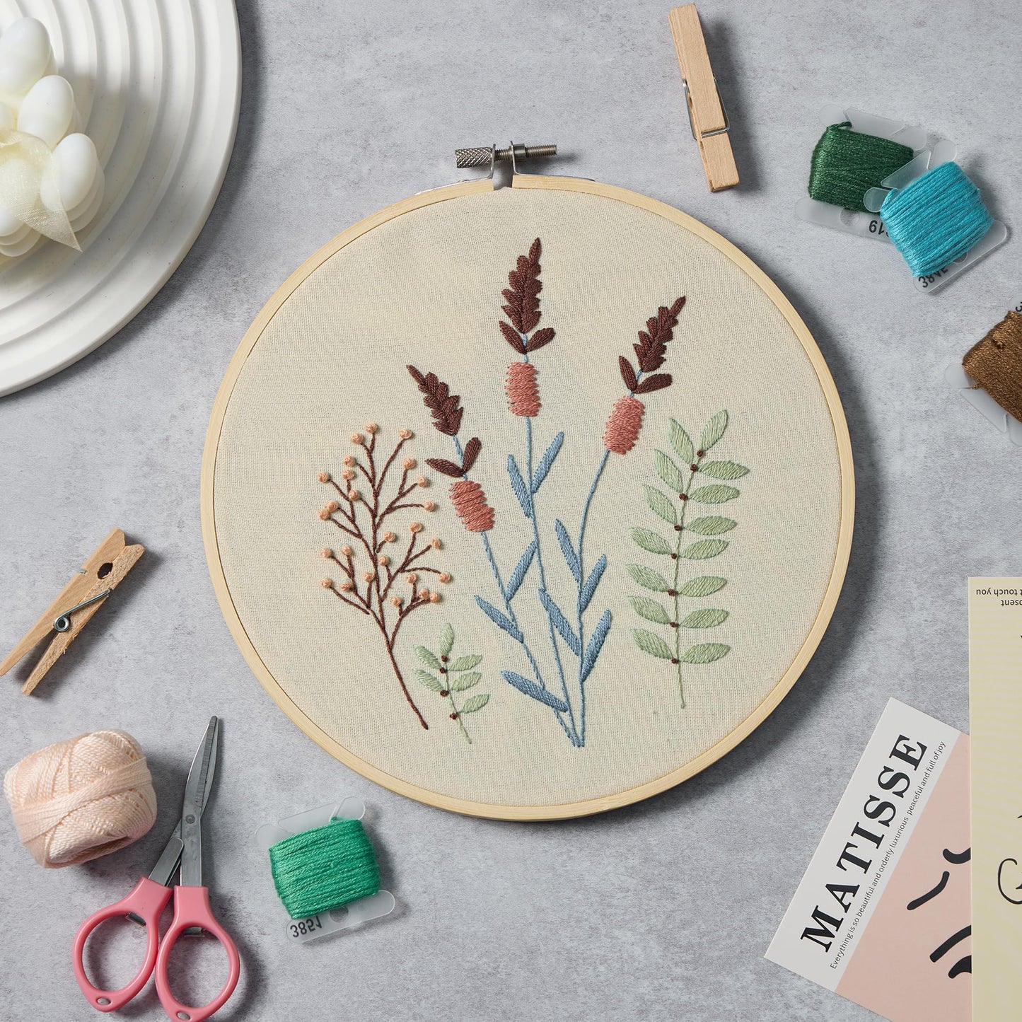 4 Sets Embroidery Kit for Beginners, Art Craft Handy Sewing Include Embroidery Clothes with Pattern, Instructions,Color Threads Needle Kit (Multi 5)