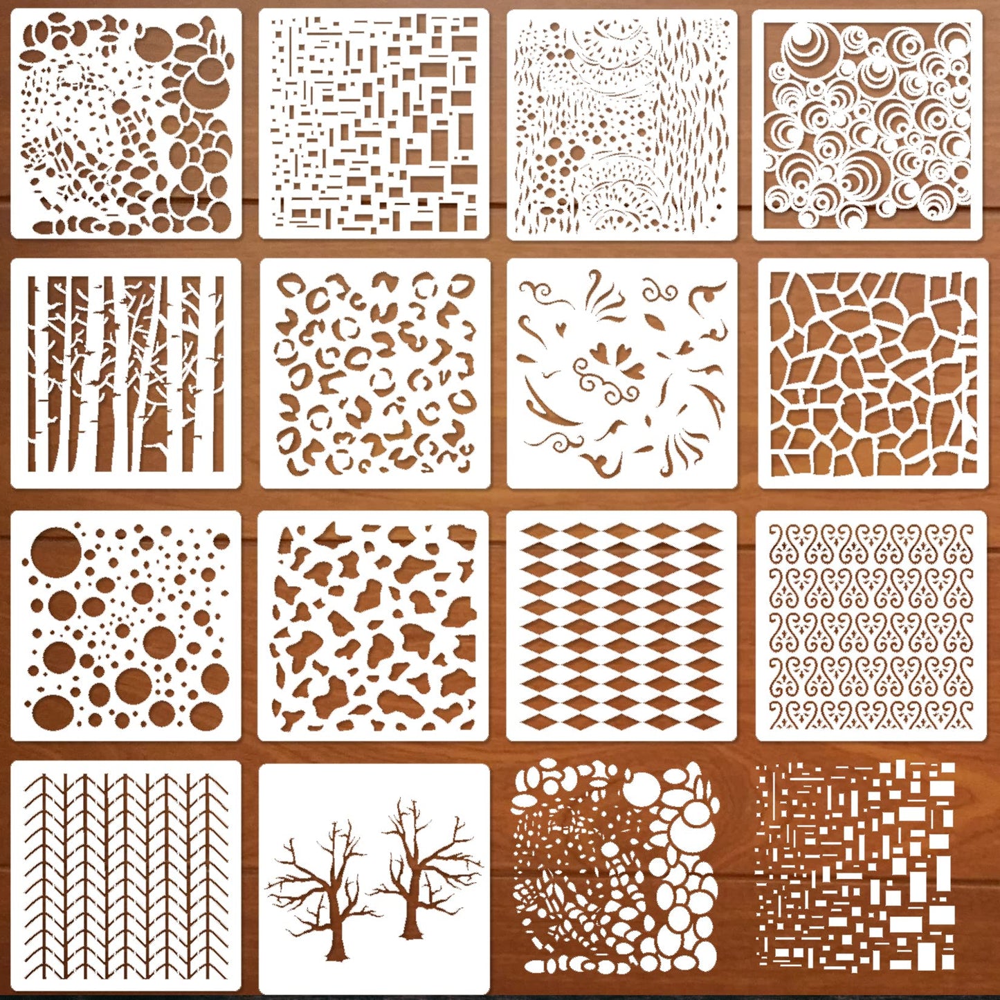 14 Pcs Layering Mixed Media Stencils Leopard Diamond Spirals Cubist Templates Geometric Patterns Stencils for Painting on Walls Canvas DIY Craft Scrapbooking Stamp Decor Card Making (6x6inch)