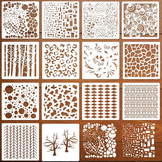 14 Pcs Layering Mixed Media Stencils Leopard Diamond Spirals Cubist Templates Geometric Patterns Stencils for Painting on Walls Canvas DIY Craft Scrapbooking Stamp Decor Card Making (6x6inch)