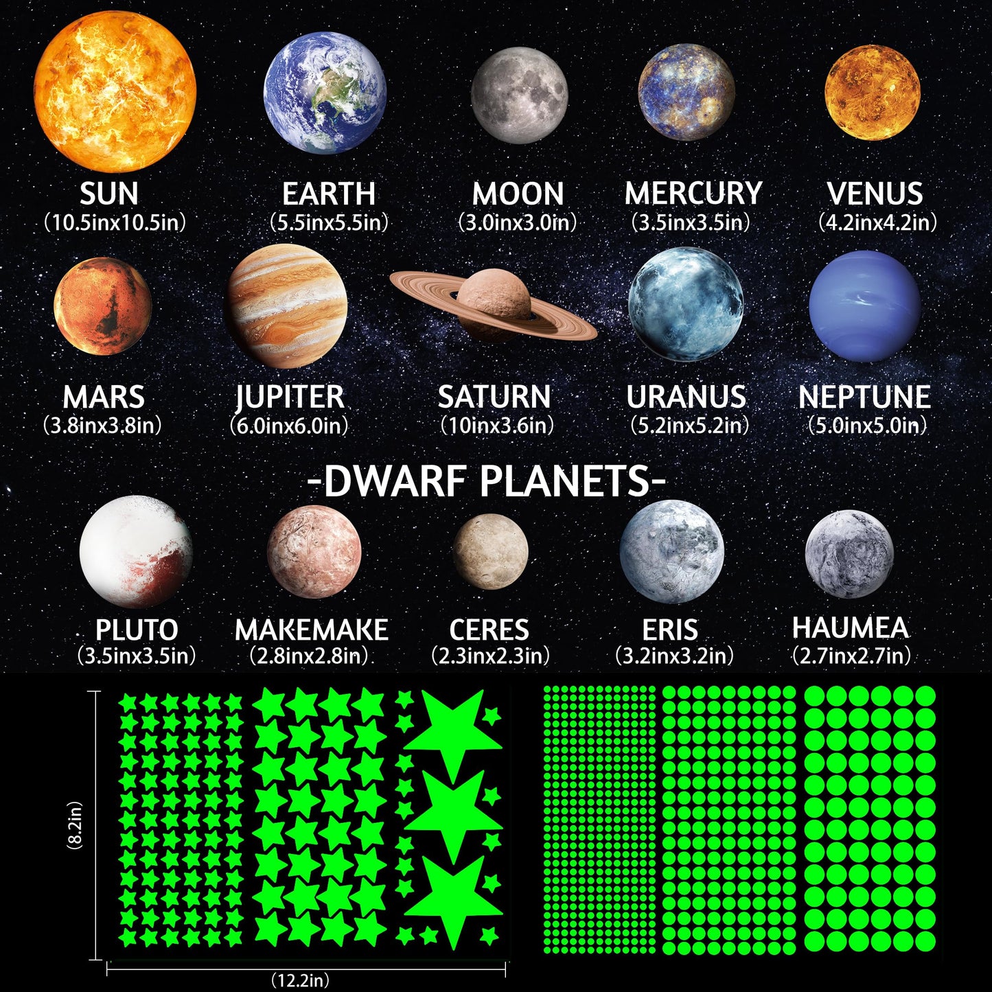 Solar System Wall Decals Glow in The Dark Stars 780 PCS, Glowing Planets Stickers for Ceiling, Nursery Wall Stickers for Bedroom, Kids Room Decorations (Green)