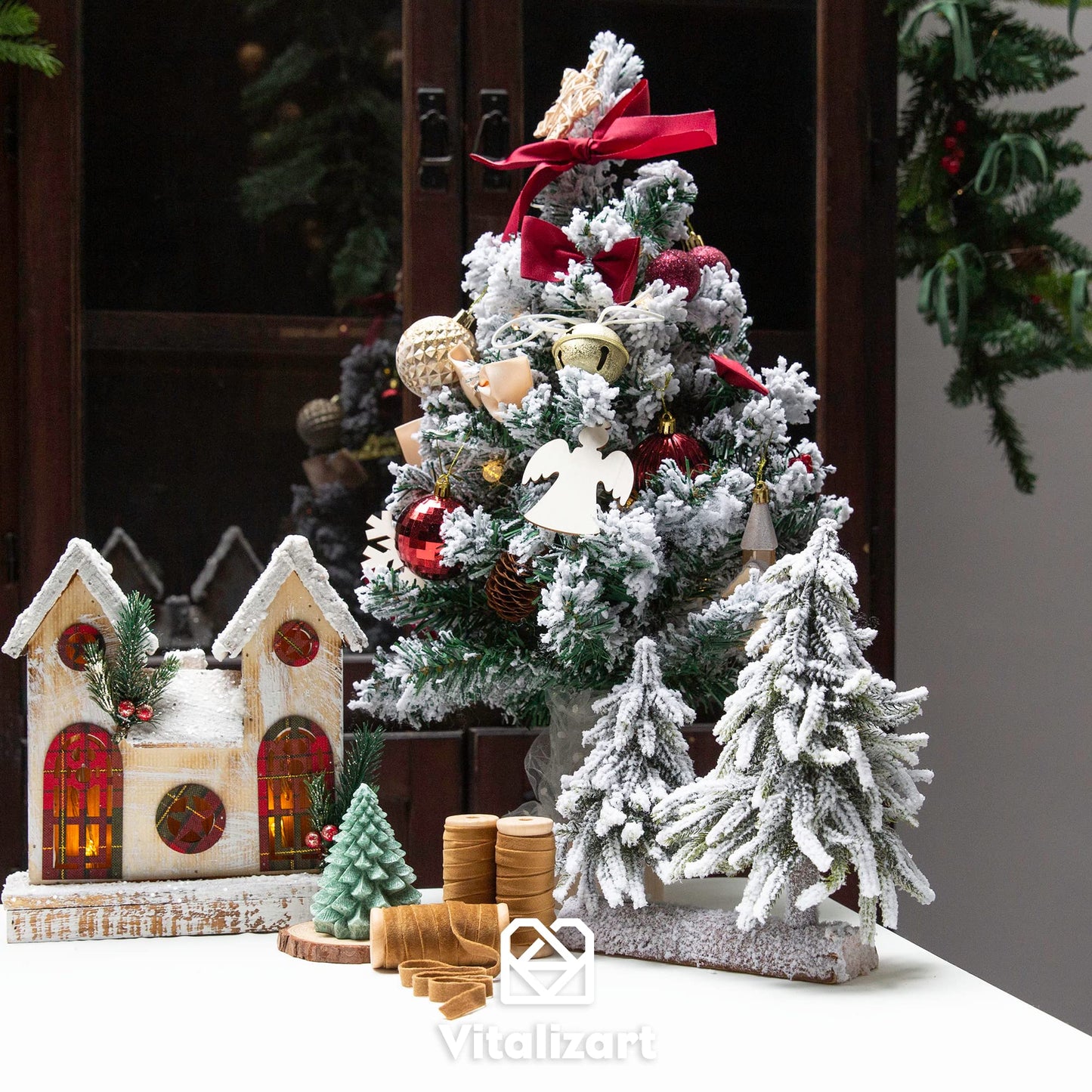 Vitalizart Khaki Velvet Ribbon Set 3/8"" x 15 Yd Fall Ribbon Fabric Trim 3 Rolls * 5 Yd for Christmas Wreath Decoration Handmade Craft Ornaments Gift Wrapping & Bow Making (Brown)