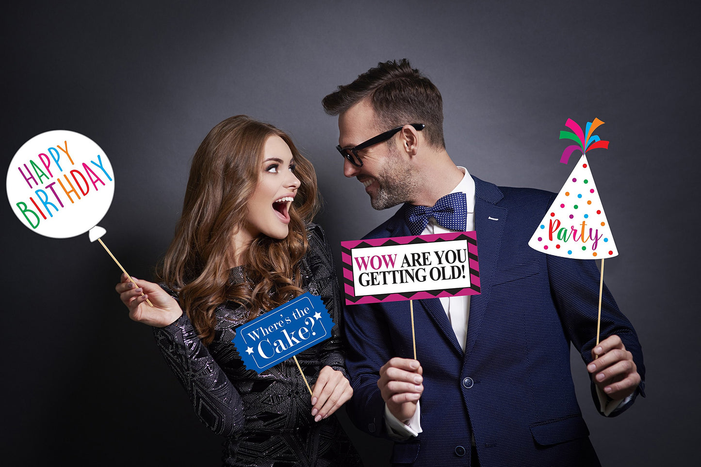 Funny Birthday Photo Booth Props - 47 Pieces - Funny Birthday Party Supplies for Him or Her - Photo Booth Decorations, Favors and Gifts