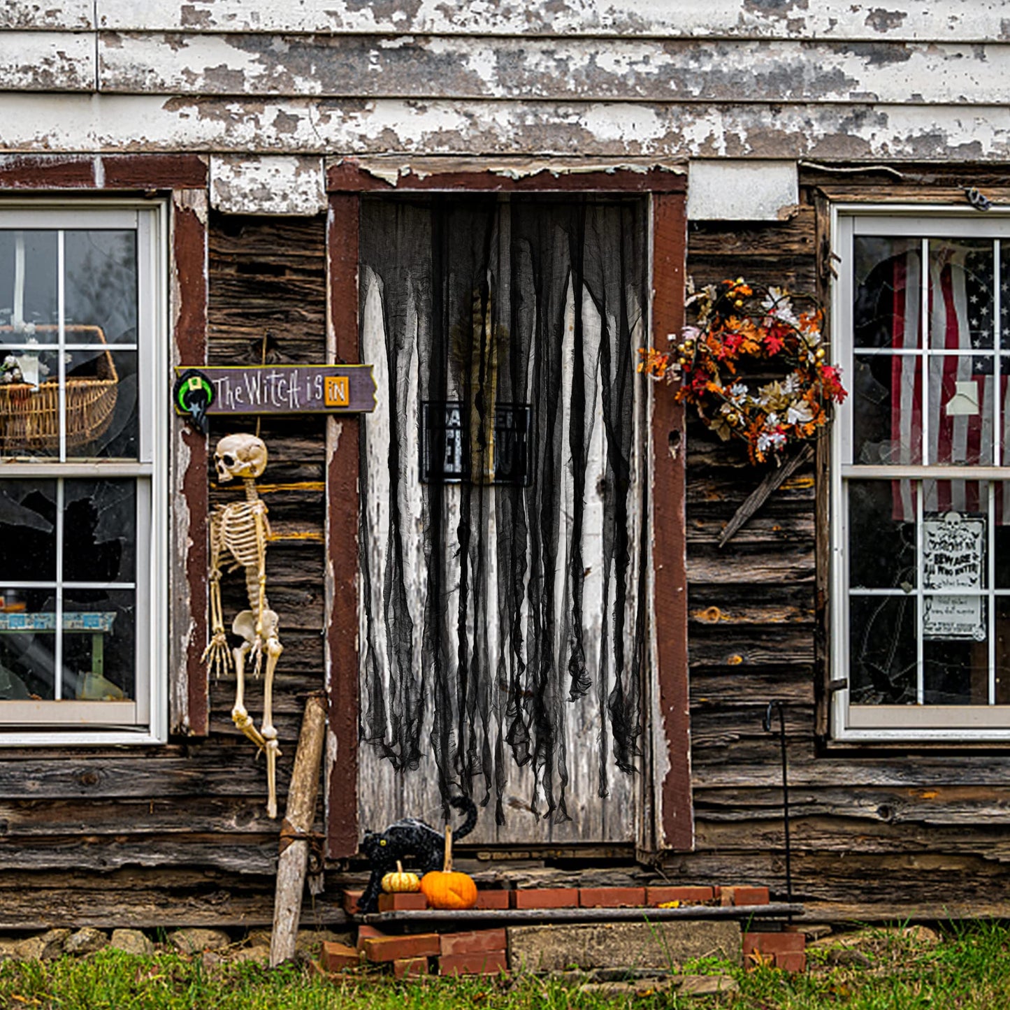 Watayo 3Pcs Halloween Black Doorway Curtain- 65x39 Inch Creepy Gauze for Door Curtain Decorations- Scary Spooky Cloth for Halloween Party Haunted House Entrance Décor