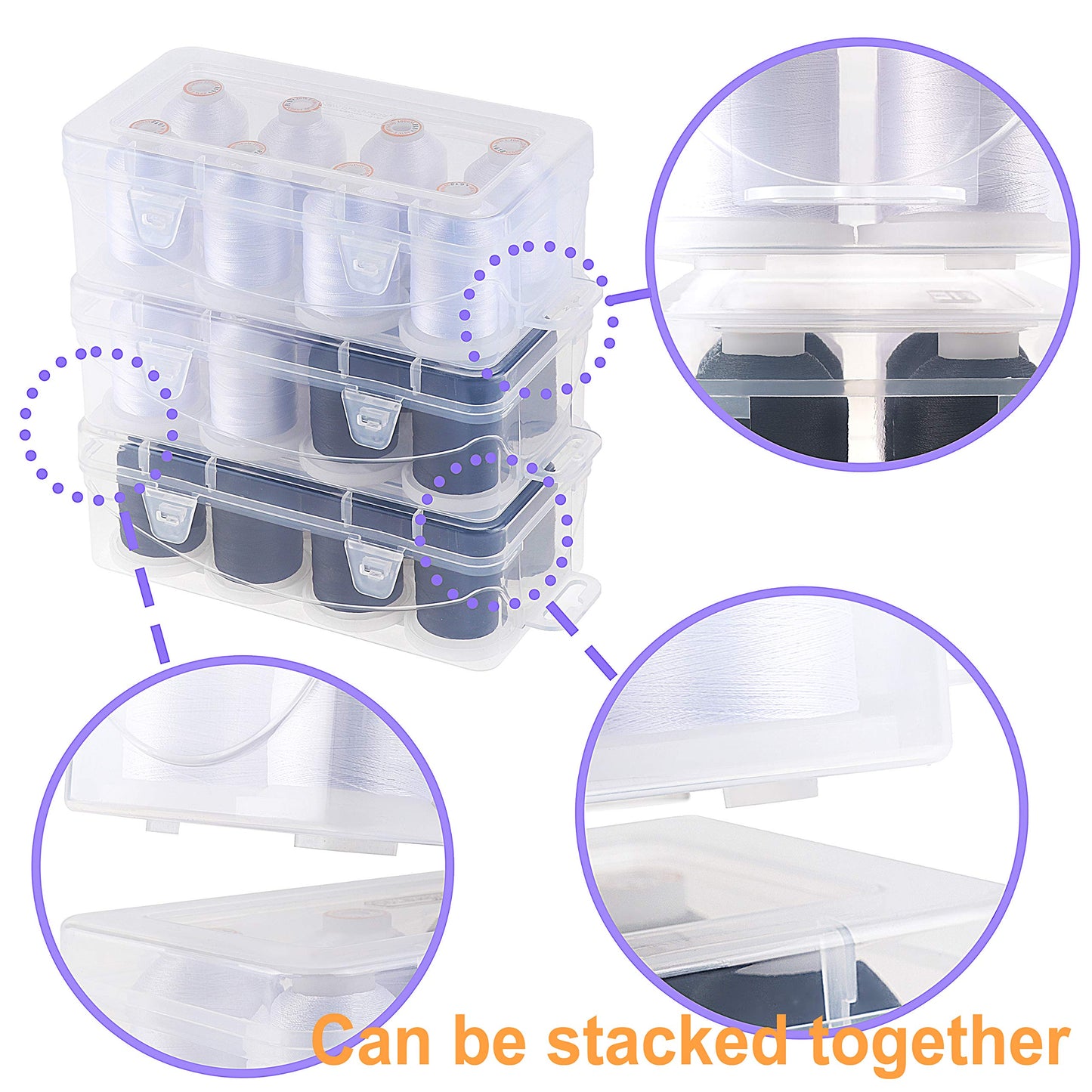 Polyester Embroidery Machine Thread 1000m Each with Clear Plastic Storage Box for Embroidery & Quilting - 4xSnow White+4xBlack