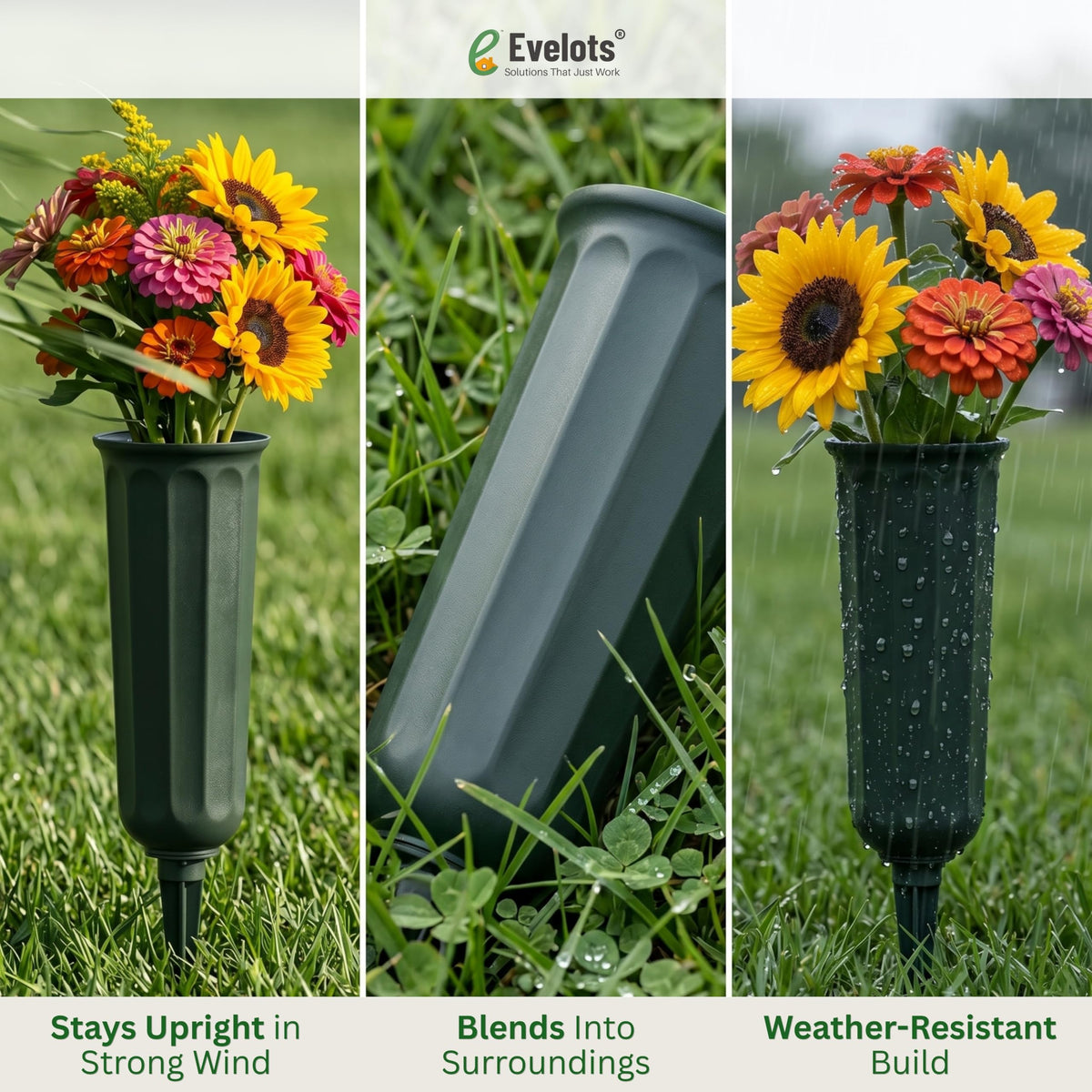 Evelots Cemetery Flower Vase with Sturdy Spikes/Stakes 6 Pack Outdoor Artificial or Fresh Flower Holder Grave Decoration