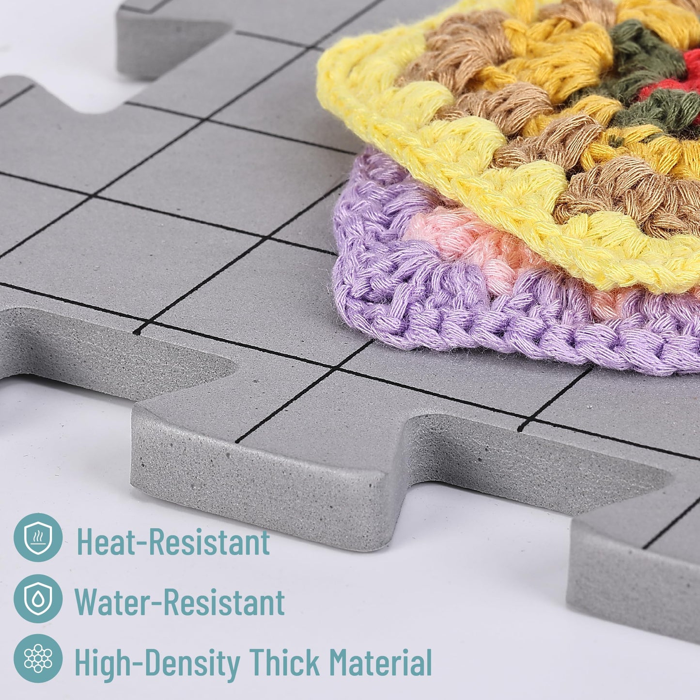Blocking Mats for Knitting & Crochet Projects, 12" x 12", 9 Pack with 150 pcs T-Pins, Gray Aligned Grid Knitting Blocking Mats and Pins, Water & Heat Resistant
