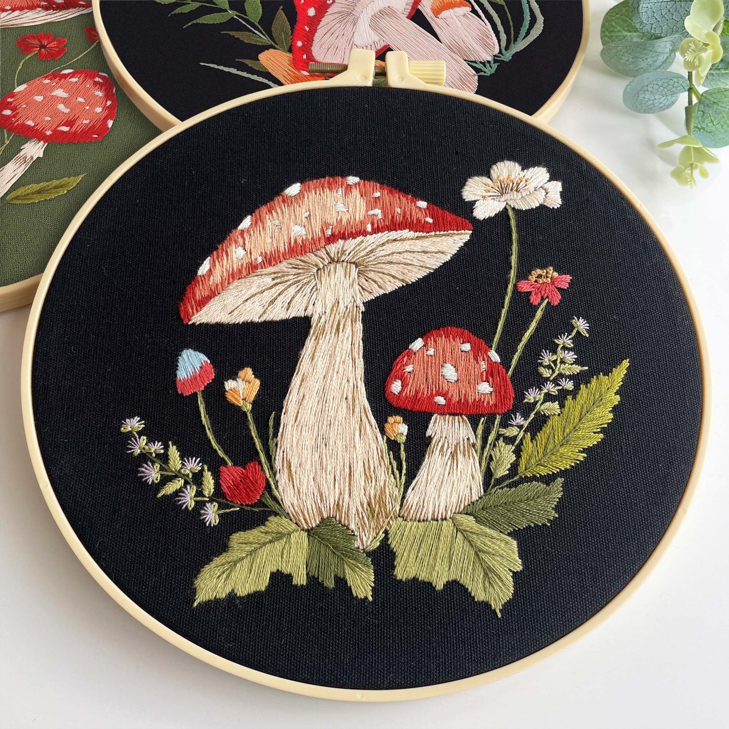 3 Sets Mushroom Embroidery kit, Adult Beginner DIY Needle kit,Art Craft Handy Sewing Set