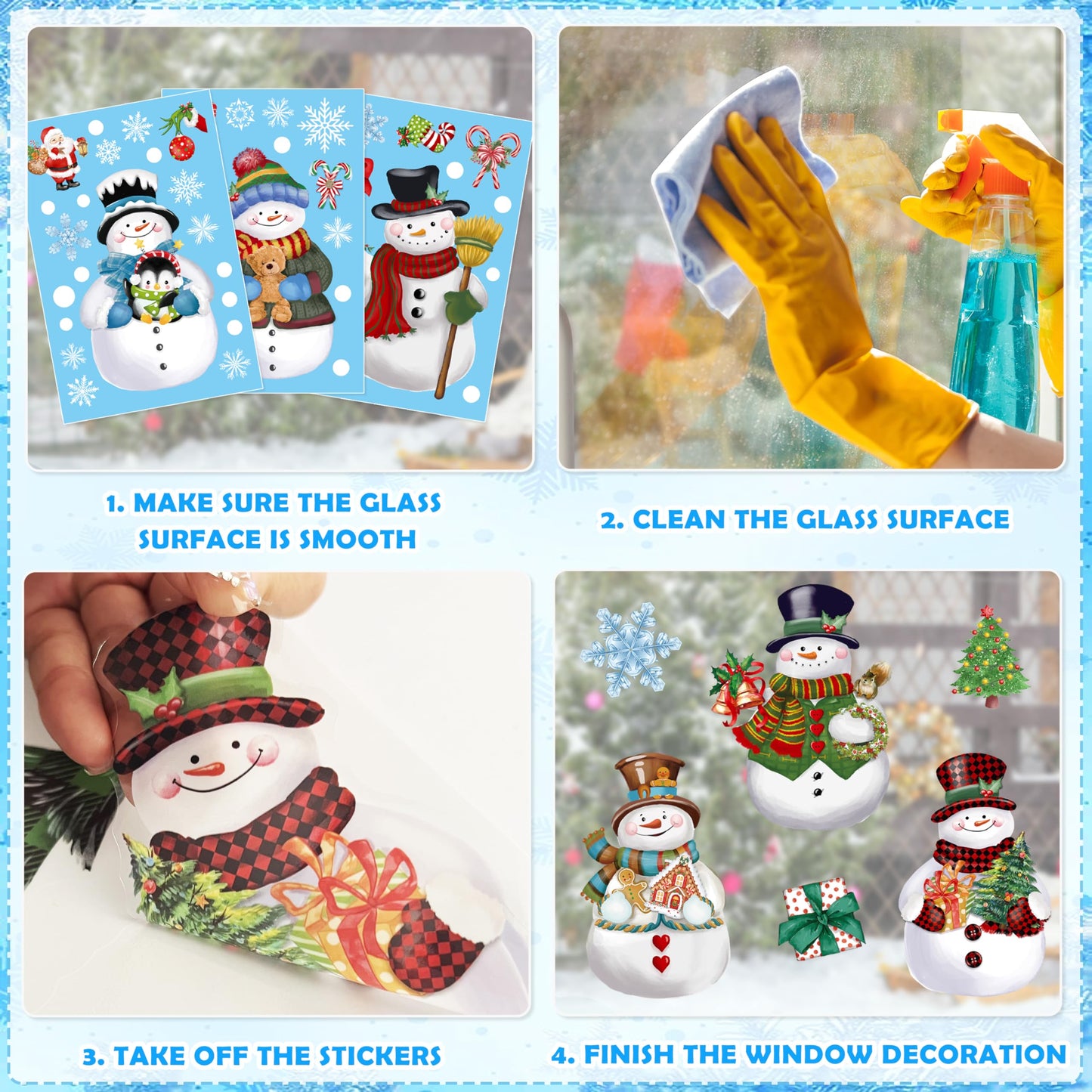 Christmas Window Clings 14 Sheets, Snowman Snowflake Decals Stickers, Christmas Removable Window Decorations for Glass Windows Xmas Holiday Home Office Decor, 12 Styles