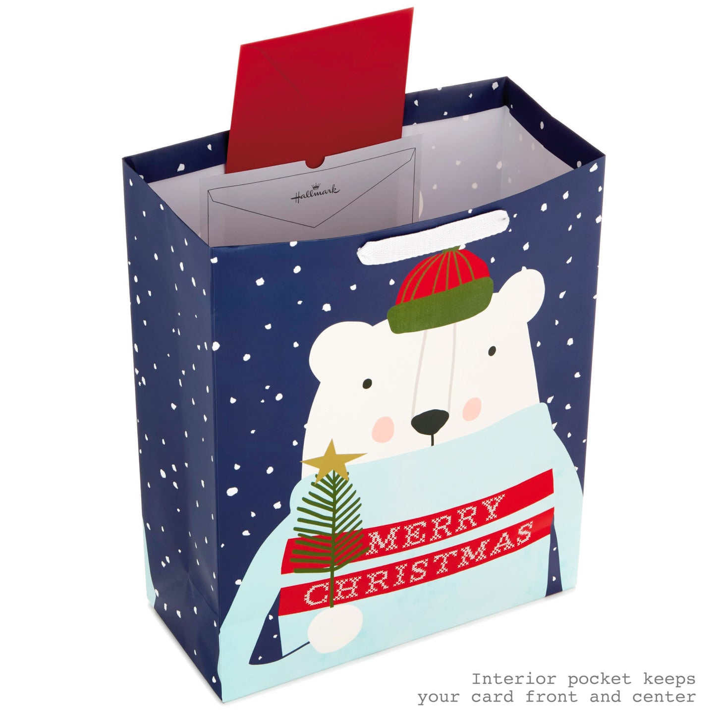 15" Extra Large Christmas Gift Bag with Tissue Paper (Merry Christmas Polar Bear) for Kids, Adults, Coworkers, Neighbors