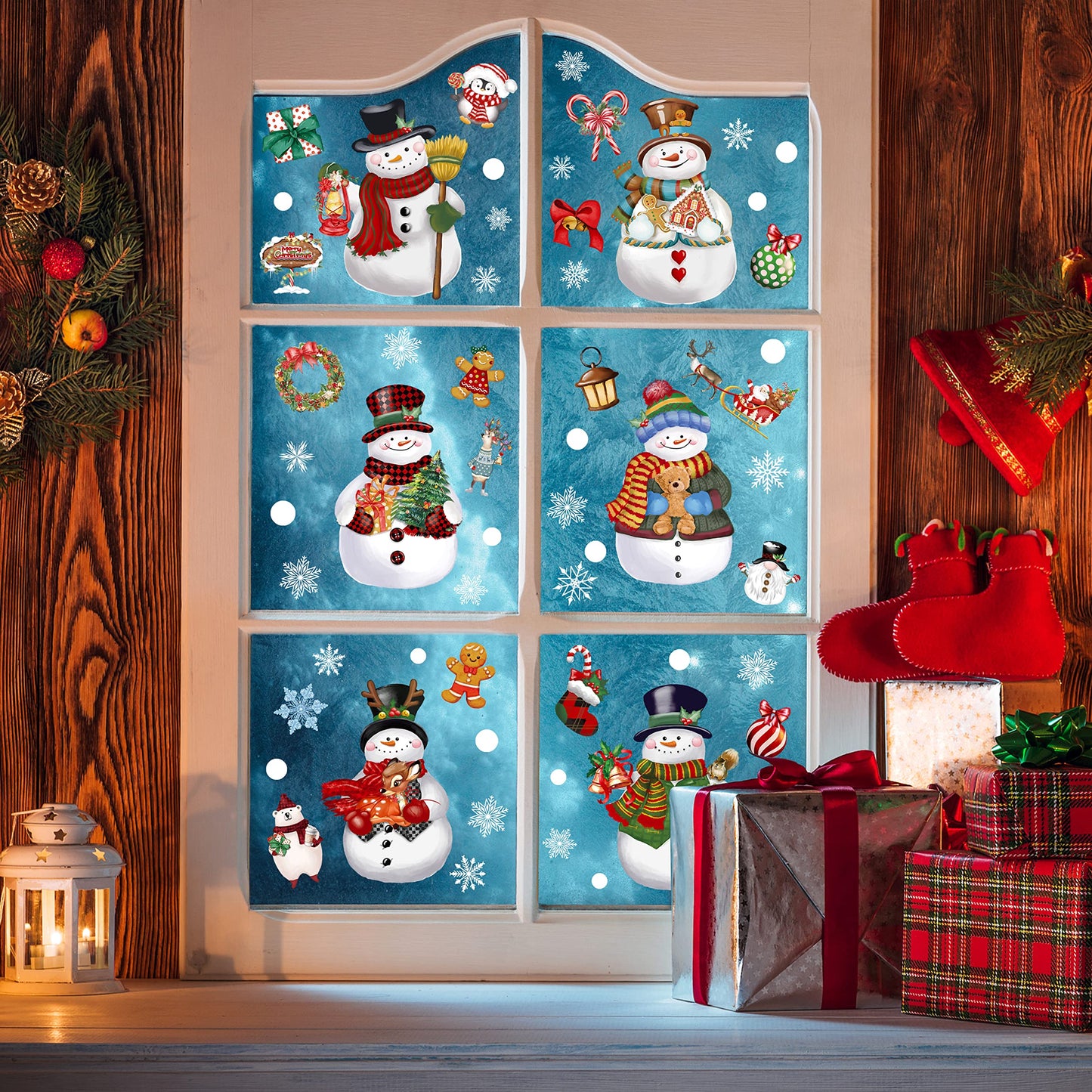Christmas Window Clings 14 Sheets, Snowman Snowflake Decals Stickers, Christmas Removable Window Decorations for Glass Windows Xmas Holiday Home Office Decor, 12 Styles