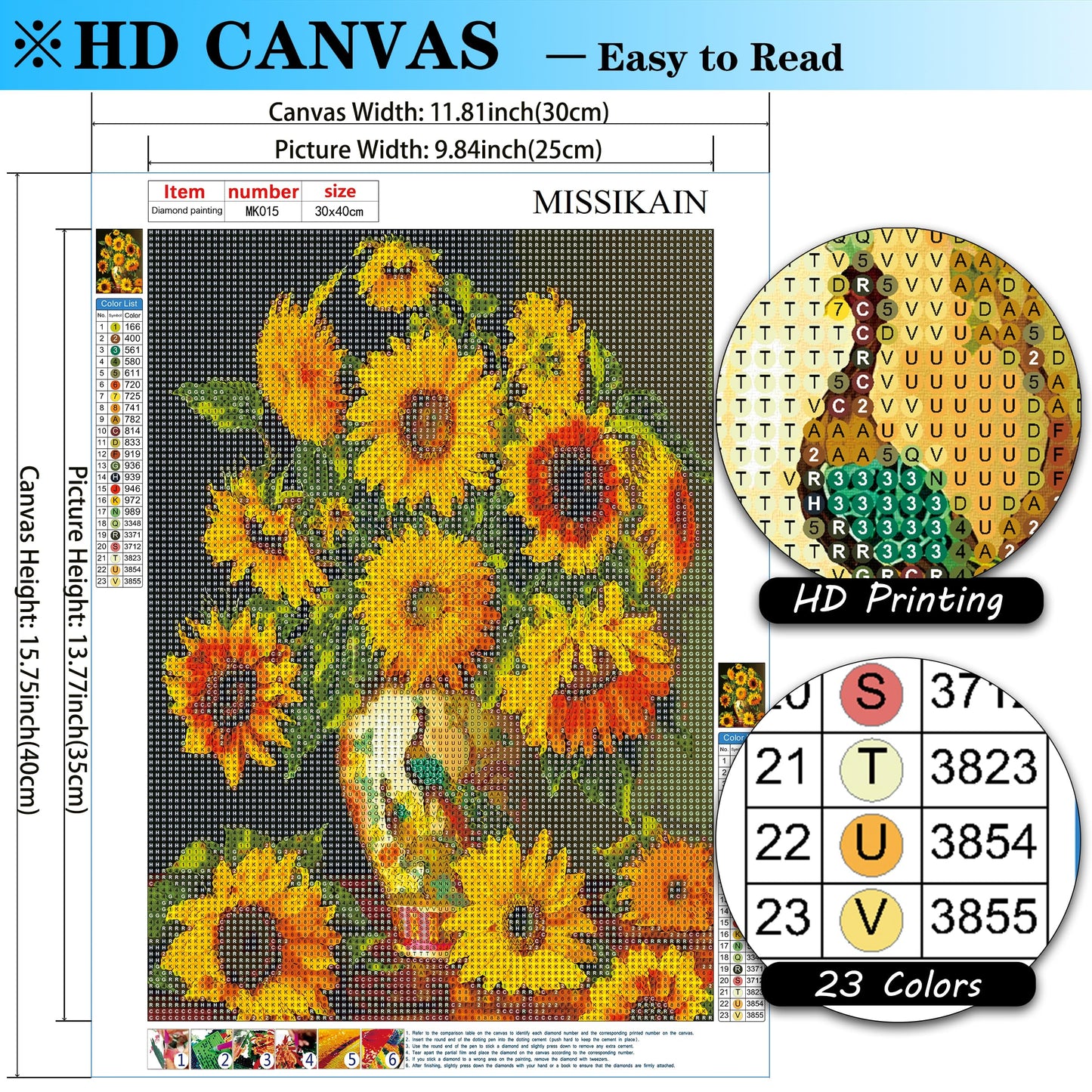 MISSIKAIN Diamond Art Painting Kits for Adults & Beginners, 5D Sunflower Flower Diamond Paintings for Home Wall Decor, Paint Sunflowers Flowers with Round Diamonds by Numbers, Full Drill, 12x16 inch