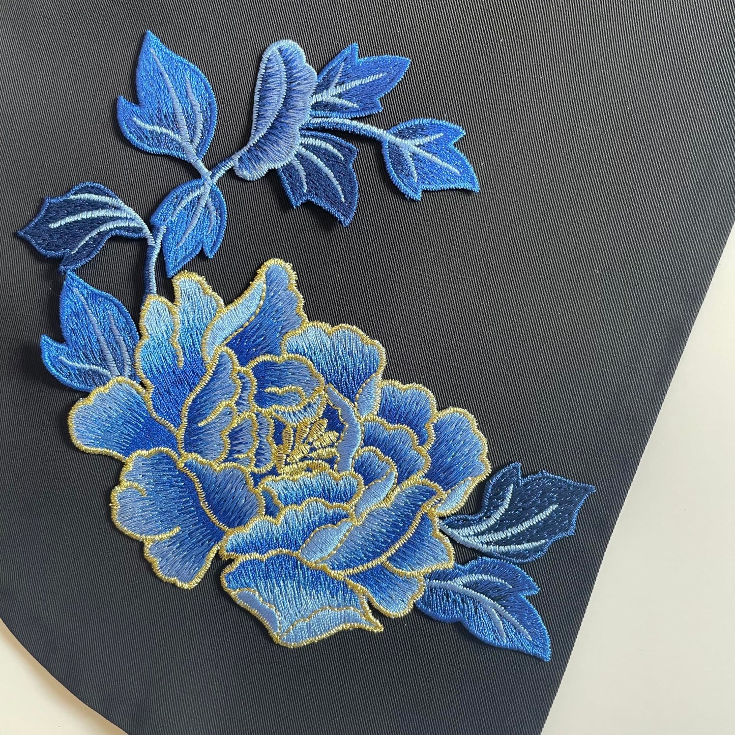 One Pair Beautiful Peony Flower Patches, Elegant Peony Blossom Embroidered Applique for Clothes Backpacks T-Shirt Jeans Skirt Vests Scarf Hat Bag (One Pair Blue Peony)