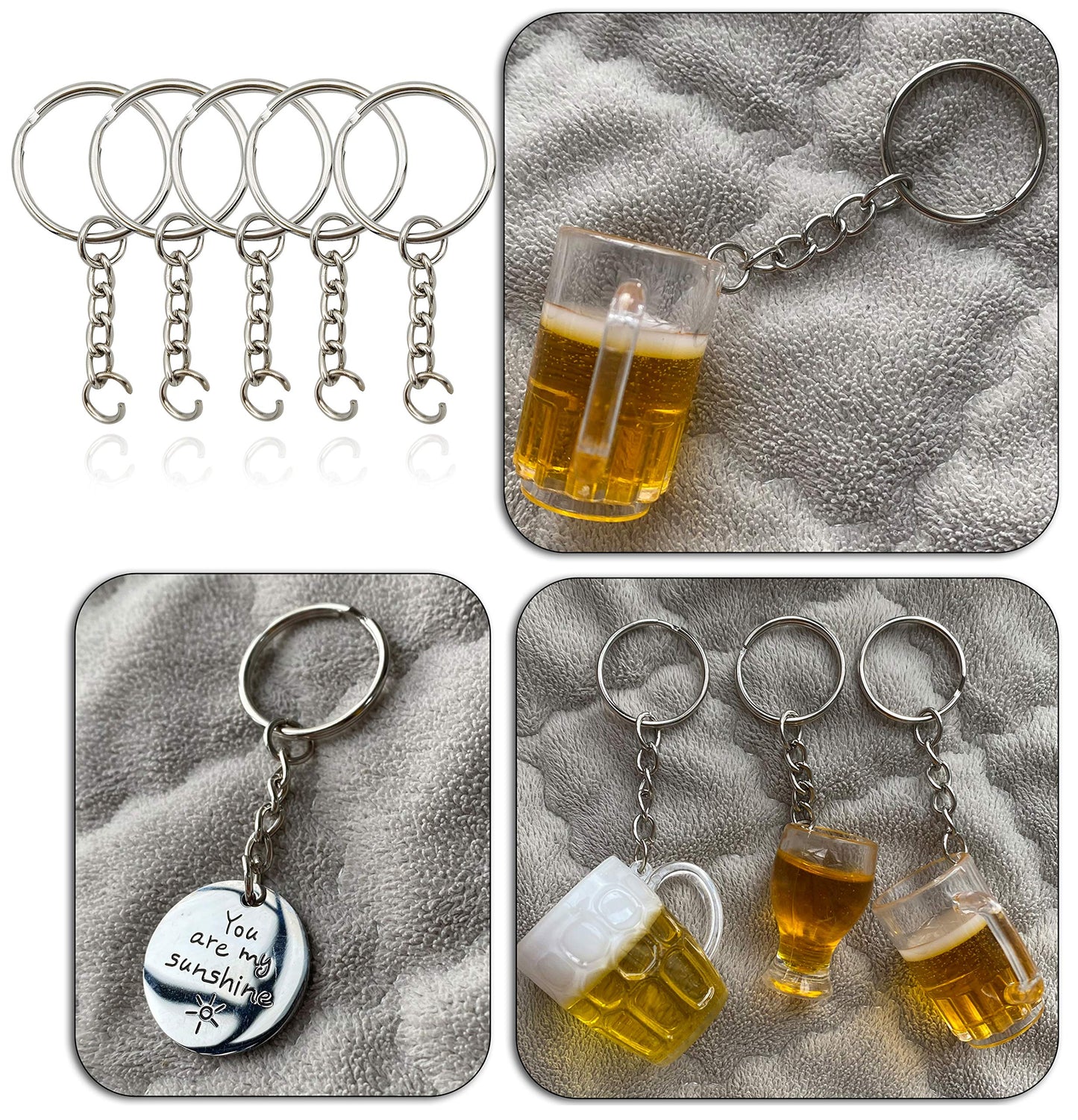 Key Ring with Chain and Open Jump Rings 1 inch, 50 Pack