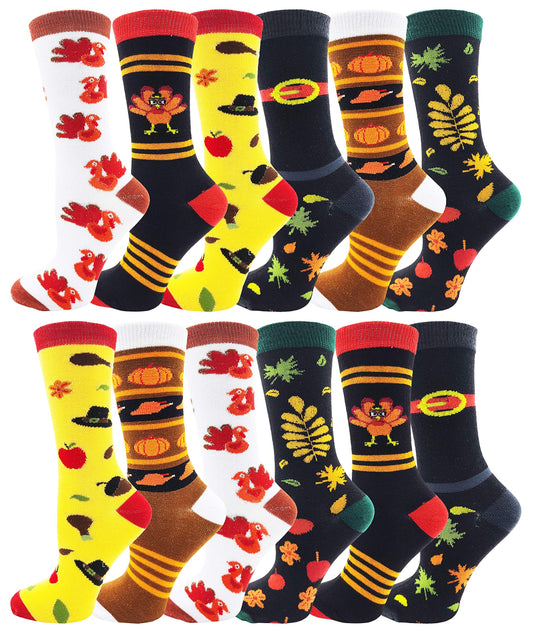 Winterlace 12 Pairs Autumn Socks Thanksgiving Fall (12 Pairs Assorted)