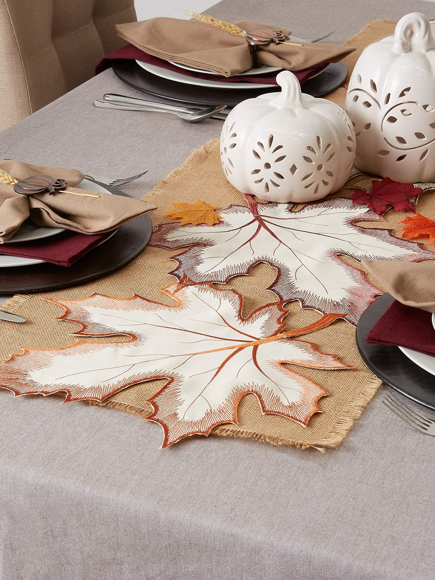 Fall Table Decorations Indoor Décor, Thanksgiving, Table Runner, 14x70, Embroidered Cut Work Leaves