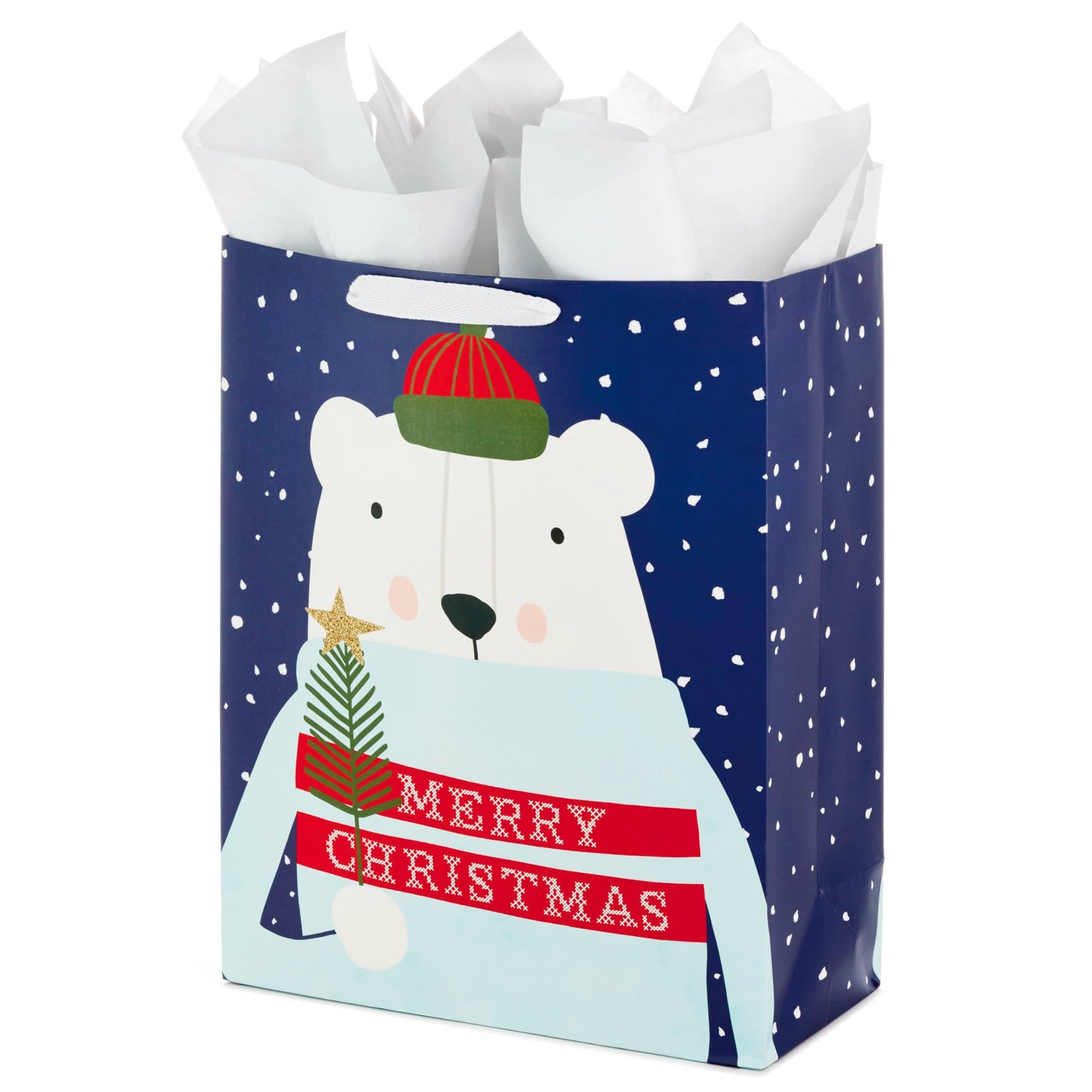 15" Extra Large Christmas Gift Bag with Tissue Paper (Merry Christmas Polar Bear) for Kids, Adults, Coworkers, Neighbors