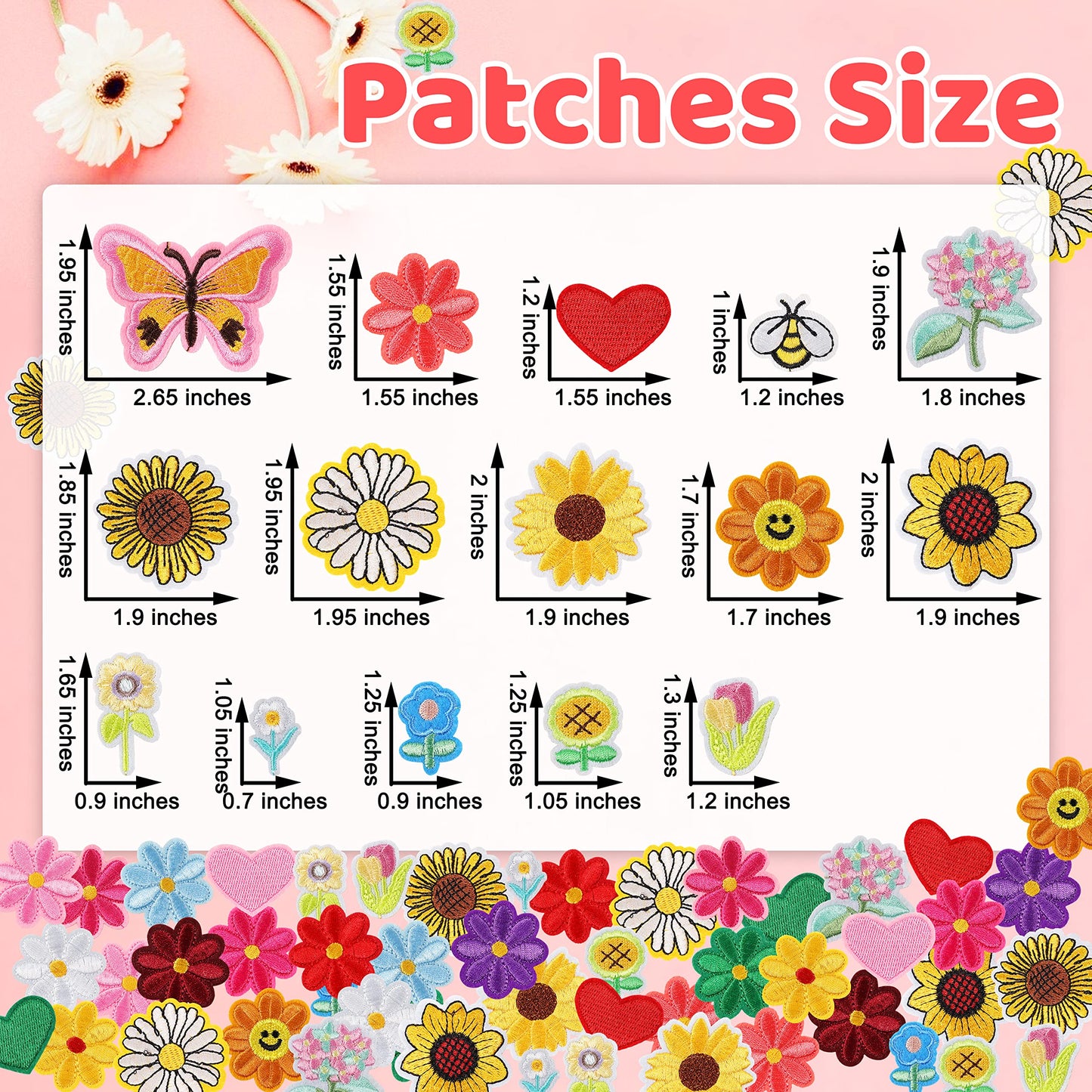 Random Iron on Patches for Clothing: 120PCS Flower Heart Patch Iron on Cute Butterfly Embroidered Sew Applique Repair Patches for Jeans Jackets Backpacks
