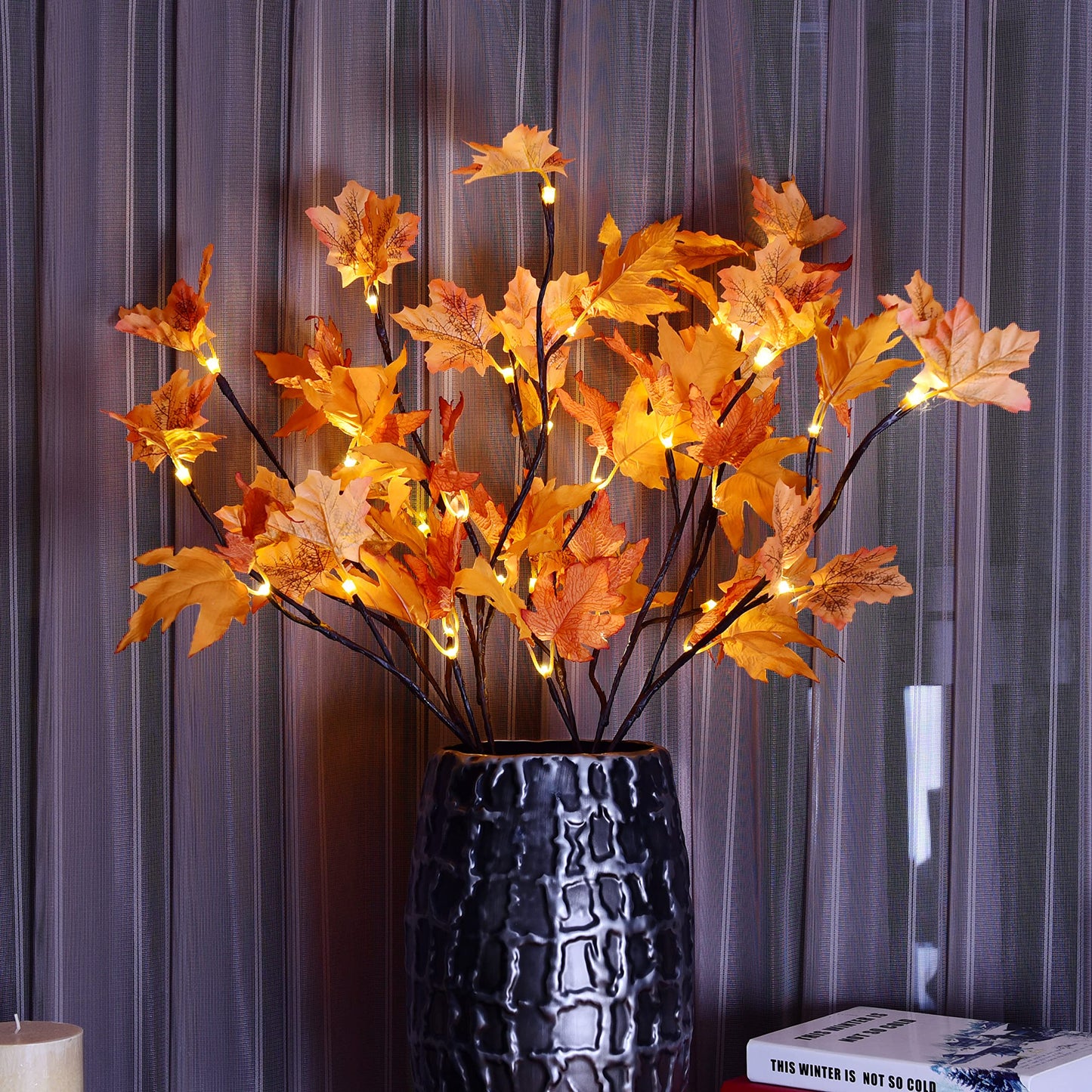 LIGHTSHARE 32IN 32LED Lighted Willow Twig Branch, Maple Leaf, Built-in Timer, USB Plug-in and Battery Powered, Décor for Home, Festival, Party, Christmas, Night Light