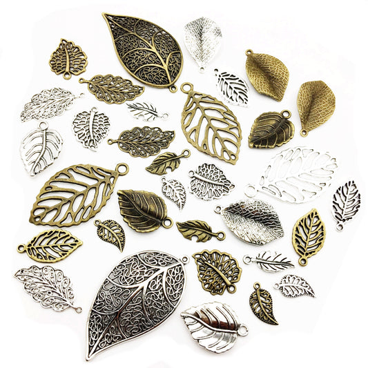 iloveDIYbeads 100g Craft Supplies Mixed Tree Leaves Pendants Beads Charms Pendants for Crafting, Jewelry Findings Making Accessory For DIY Necklace Bracelet (M091)
