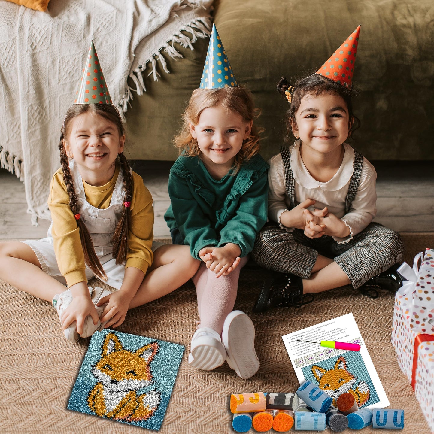 YP Latch Hook Kits for Kids Adults DIY Rug Tapestry Kits with Printed Canvas Embroidery Kits Festival Gifts Home Decoration (Fox,11.8inch X 11.8inch)