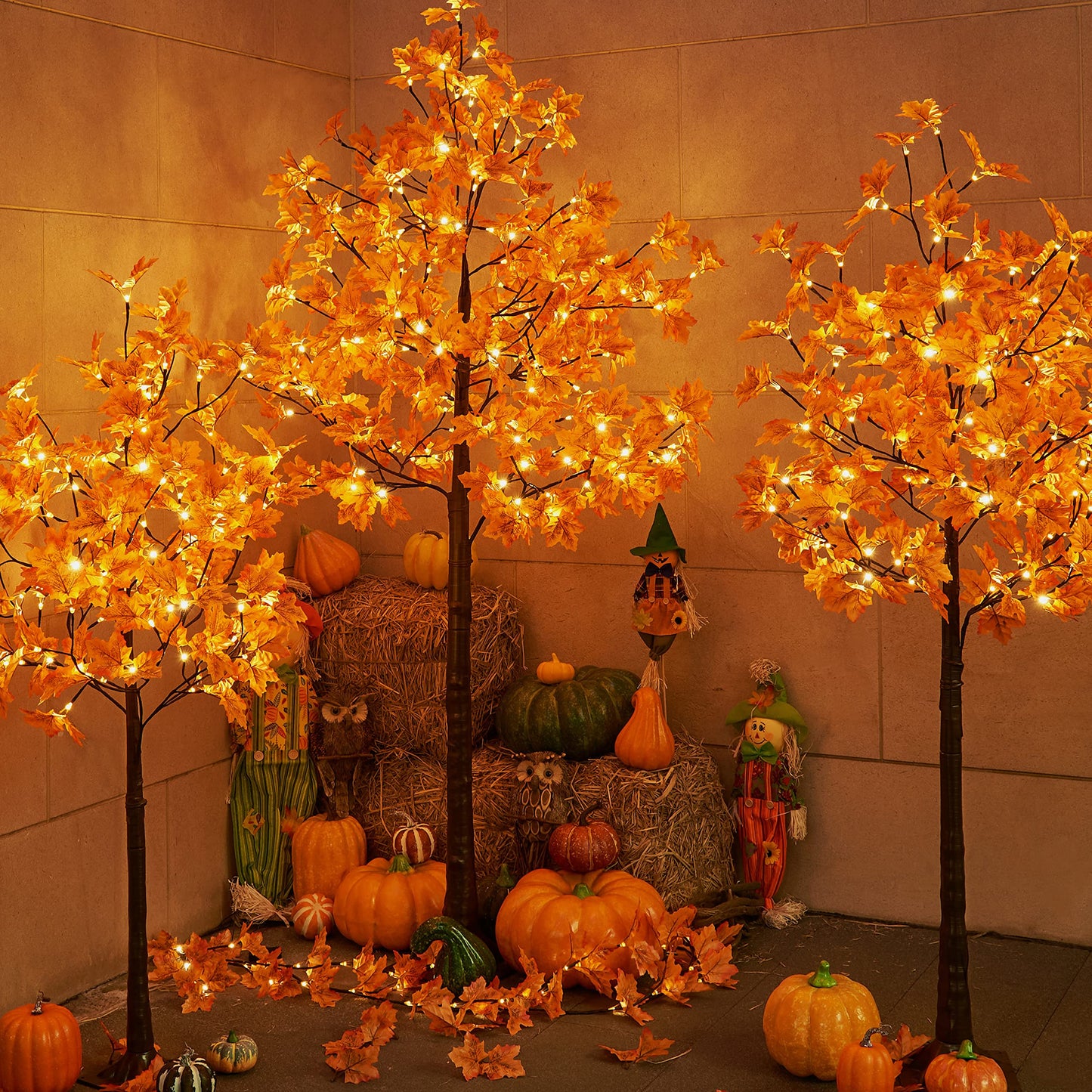 Lightshare 7FT LED Lighted Maple Tree - Dotted with 208 Warm White LED Lights Orange for Thanksgiving Harvest Fall Festival Home Party Decoration