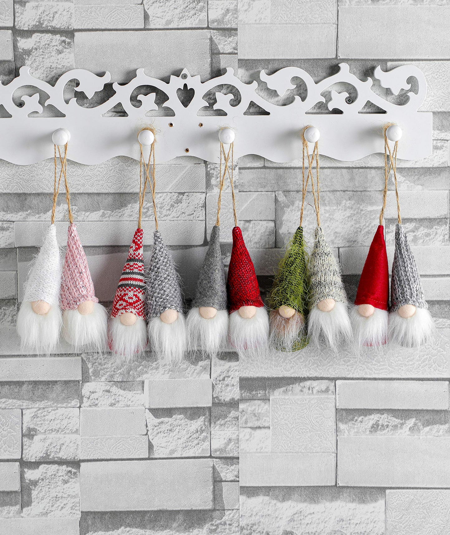 Christmas Tree Hanging Gnomes Ornaments Set of 10, Swedish Handmade Plush Gnomes Santa Elf Hanging Home Decorations Holiday Decor
