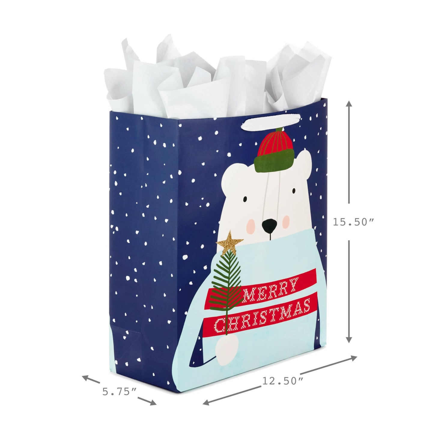 15" Extra Large Christmas Gift Bag with Tissue Paper (Merry Christmas Polar Bear) for Kids, Adults, Coworkers, Neighbors