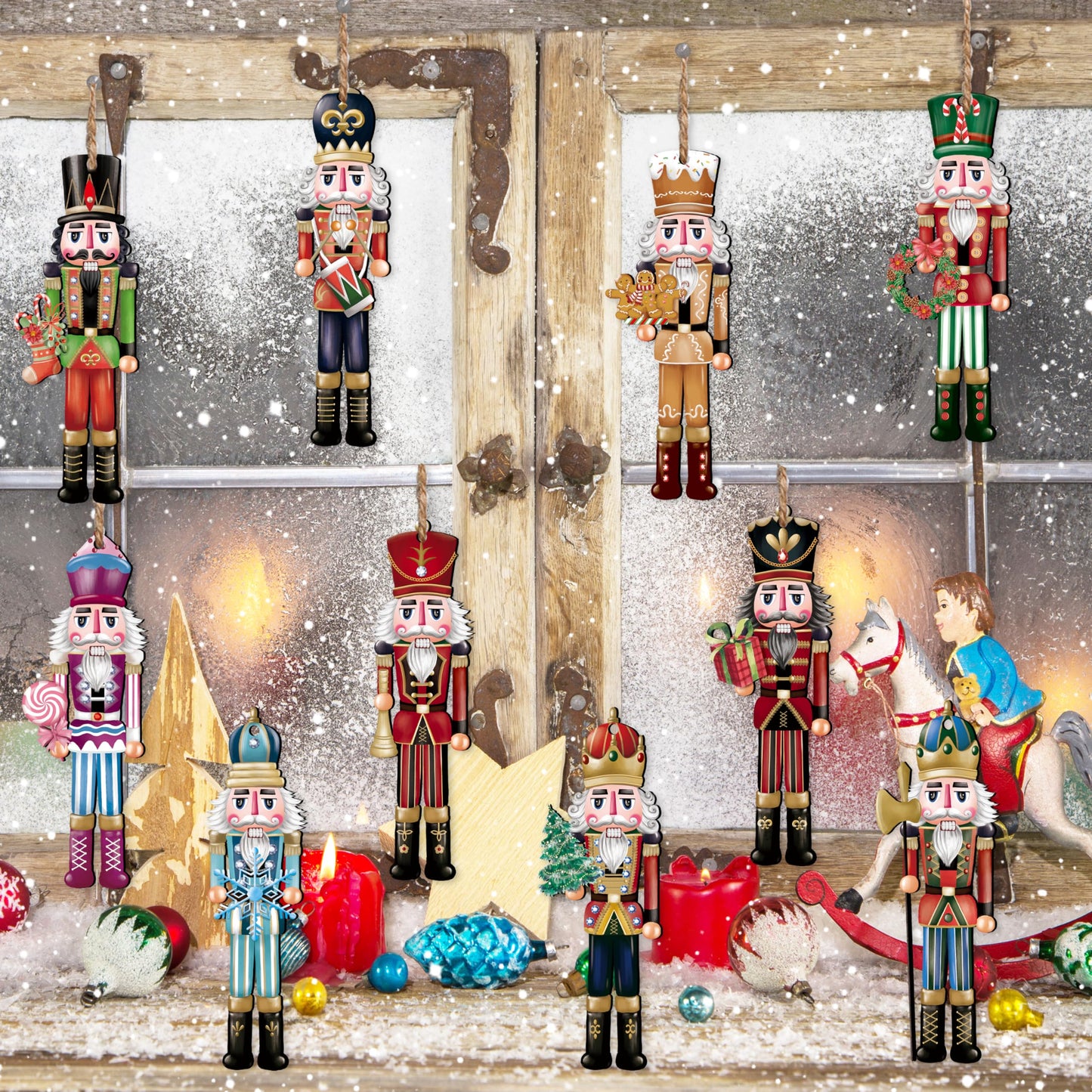 JOPHMO 24 Pieces Christmas Nutcracker Wooden Ornaments Wood Hanging Decoration Set for Christmas Tree Hanging Wood Crafts Holiday Decor Xmas Party Supplies (Xmas-Nutcracker-A)