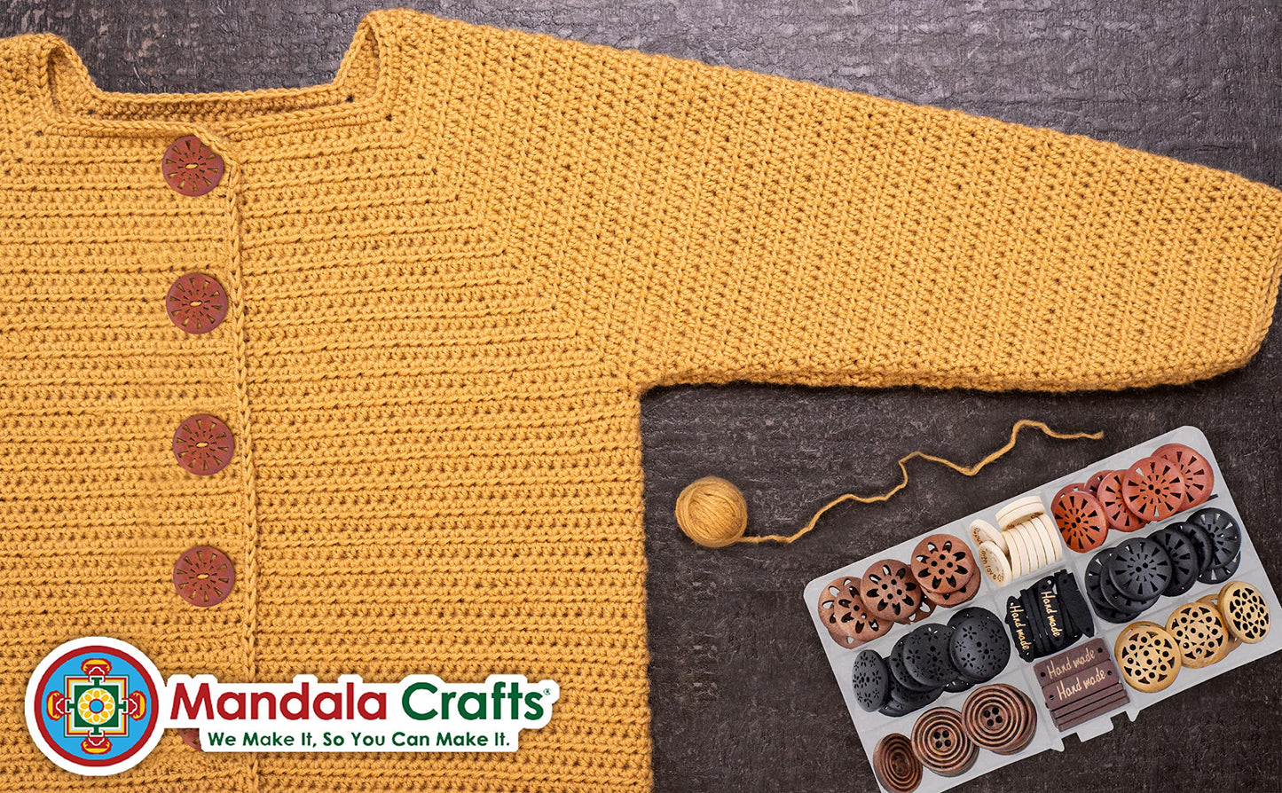 Mandala Crafts Large Wooden Buttons for Crafts – Carved Wood Buttons – Assorted Craft Buttons for Sweaters Decorative Buttons Sewing