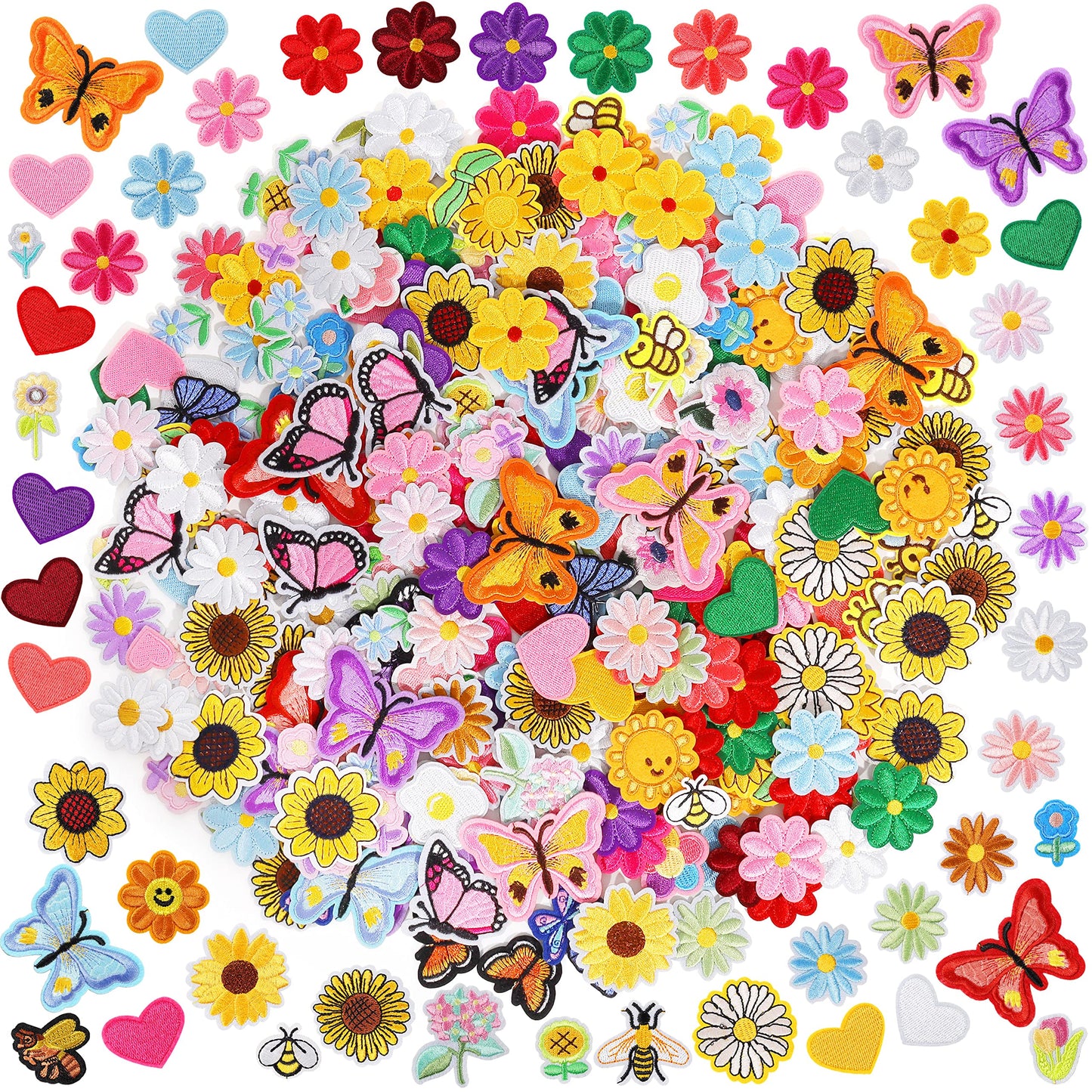 Random Iron on Patches for Clothing: 120PCS Flower Heart Patch Iron on Cute Butterfly Embroidered Sew Applique Repair Patches for Jeans Jackets Backpacks