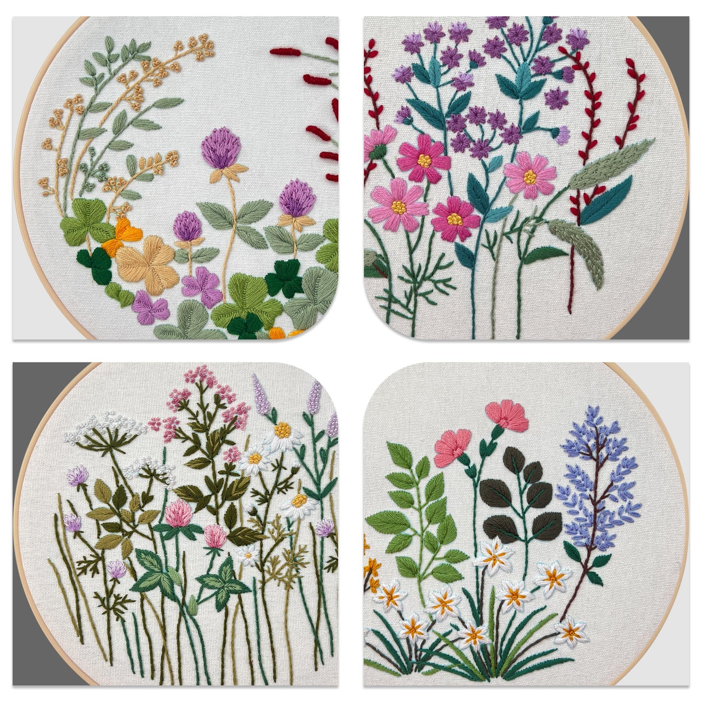 Maydear 4 Sets Embroidery kit,Embroidery Kit for Beginners Adults Punch Needle Kit Cross Stitch Kits with Embroidery Hoop and Instructions,Hand Embroidery Starter Kit (Flower)