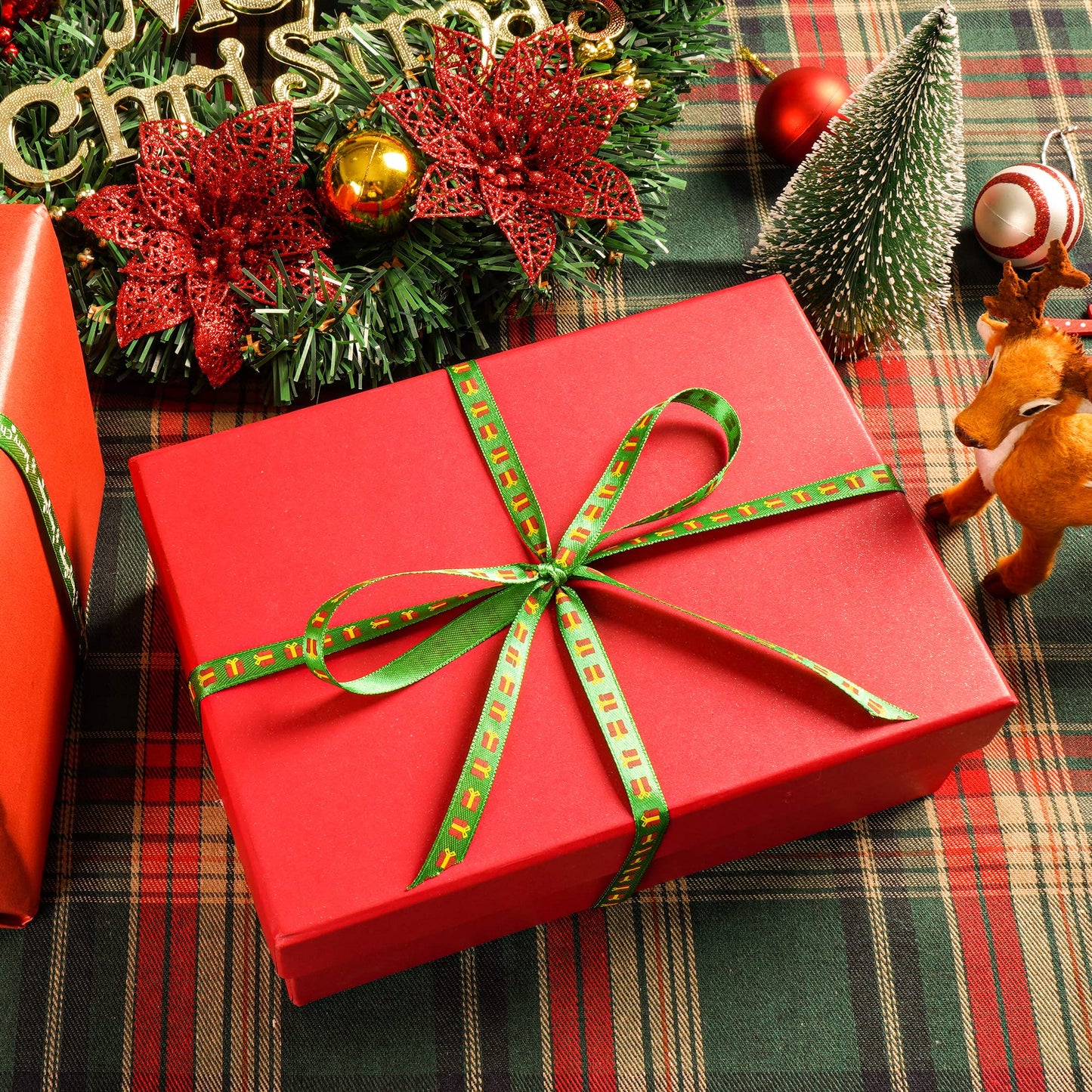 LIUYAXI 100 Yards 20 Rolls Christmas Ribbons Printed Grosgrain Ribbon Metallic Glitter Holiday Festival Double Faced Satin Ribbons 10 mm Wide for Gift Wrapping Crafts Xmas Decorations