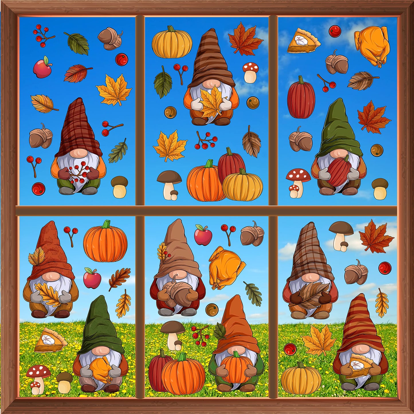 Fall Decor Autumn Window Clings Thanksgiving Decorations Double-Sided Reusable Peel and Stick Removable for Glass Living Room Nursery Room Home Office Thanksgiving Gnomes 102 Pieces