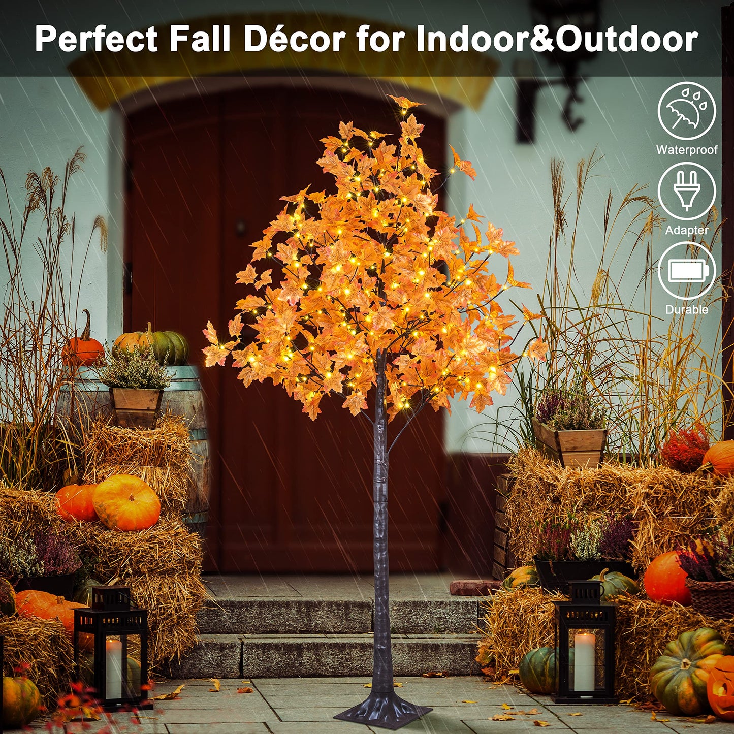 Lightshare 7FT LED Lighted Maple Tree - Dotted with 208 Warm White LED Lights Orange for Thanksgiving Harvest Fall Festival Home Party Decoration