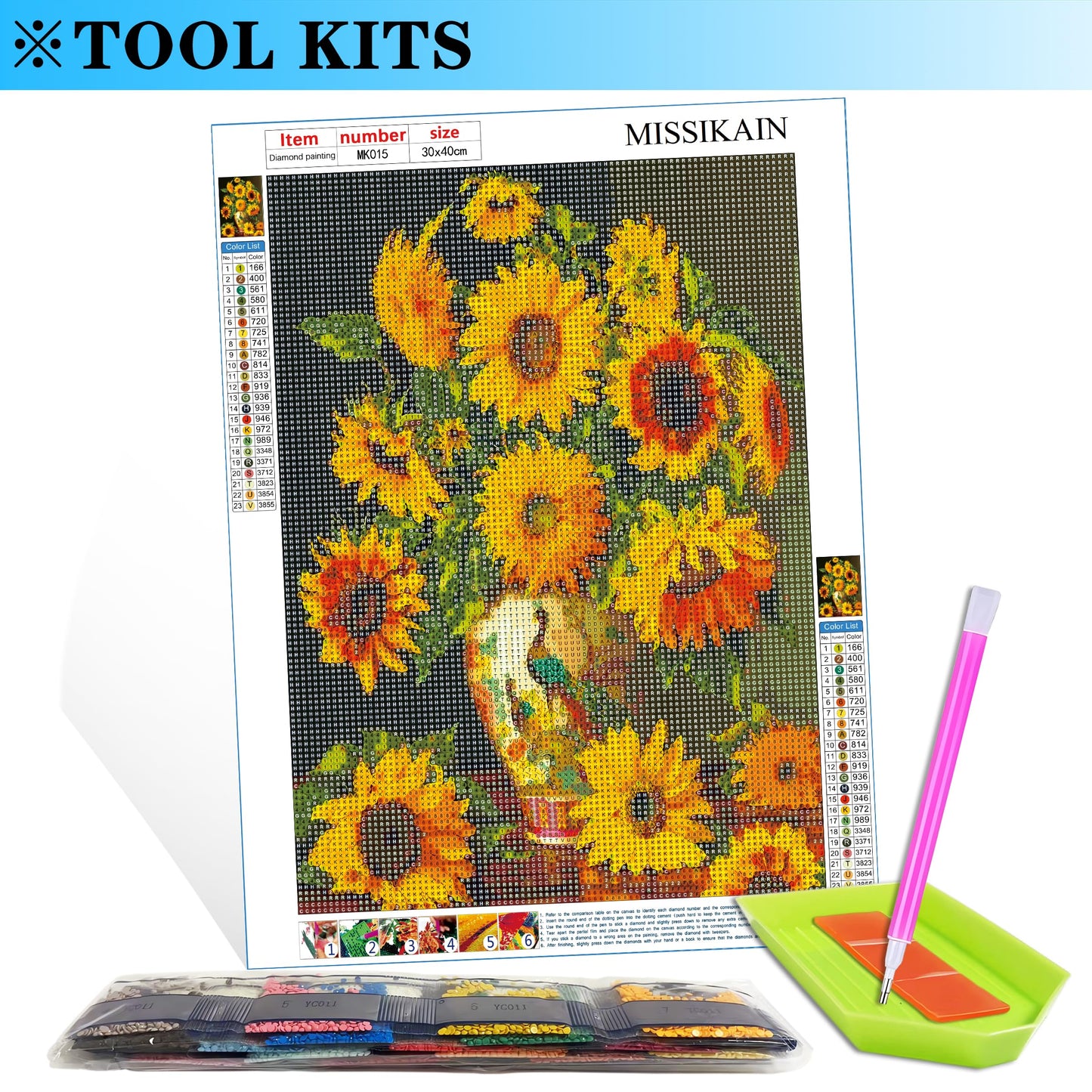 MISSIKAIN Diamond Art Painting Kits for Adults & Beginners, 5D Sunflower Flower Diamond Paintings for Home Wall Decor, Paint Sunflowers Flowers with Round Diamonds by Numbers, Full Drill, 12x16 inch