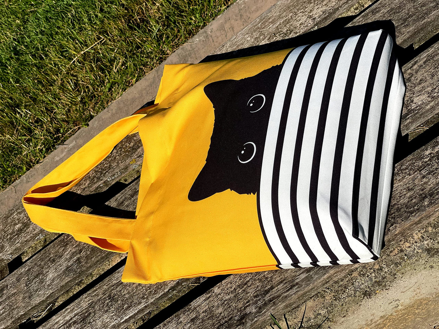 Cute Canvas Tote Bag - Cat Lover Gifts for Women - Black Cat Gifts for Cat Lovers - Cat Mom Gifts - Cat Themed Gifts - Happy Birthday Bags for Cat Lady Gifts - Reusable Cat Tote Bag (Yellow Cat)