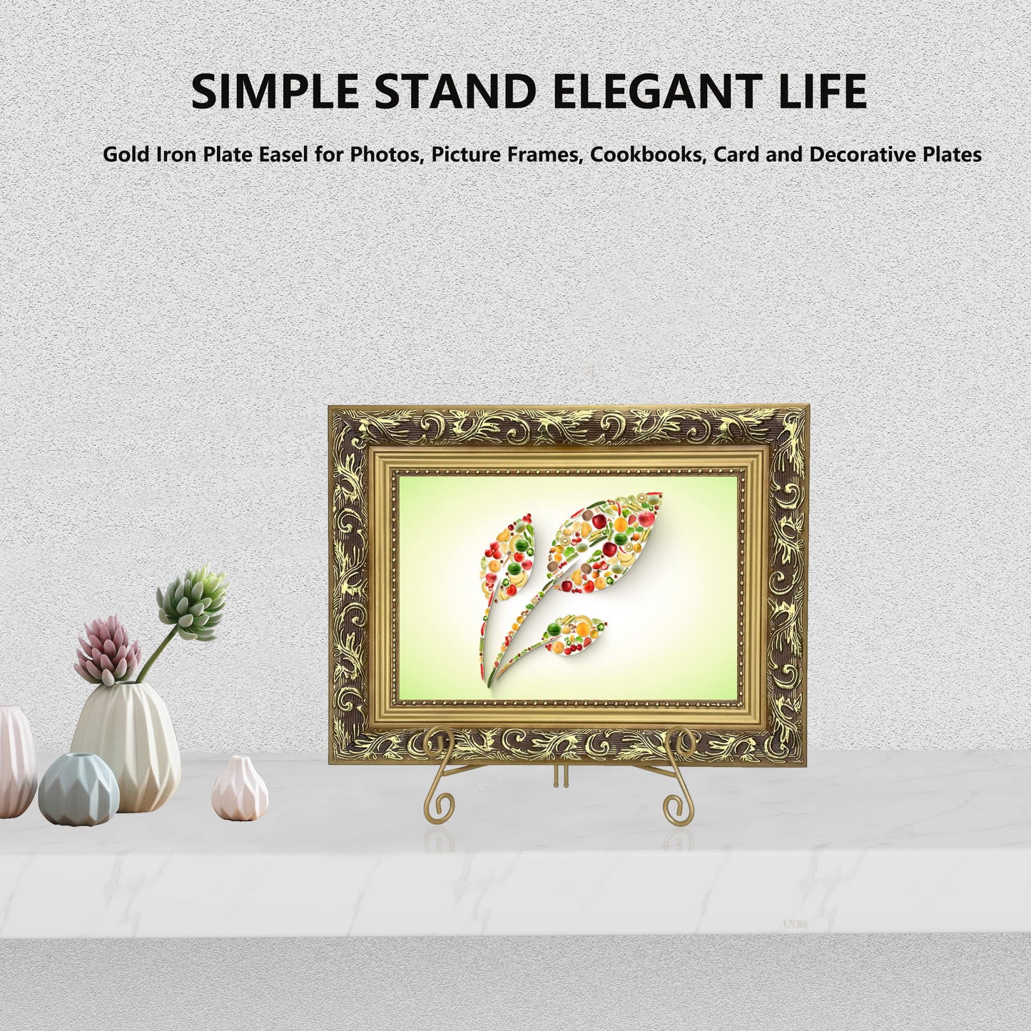 Gold Plate Stand, 6 Inch Decorative Plate Holder for Displaying Platters, Heavy-Duty Metal Easel Stand for Picture, Photo Frame, Plates, Books and Round Objects