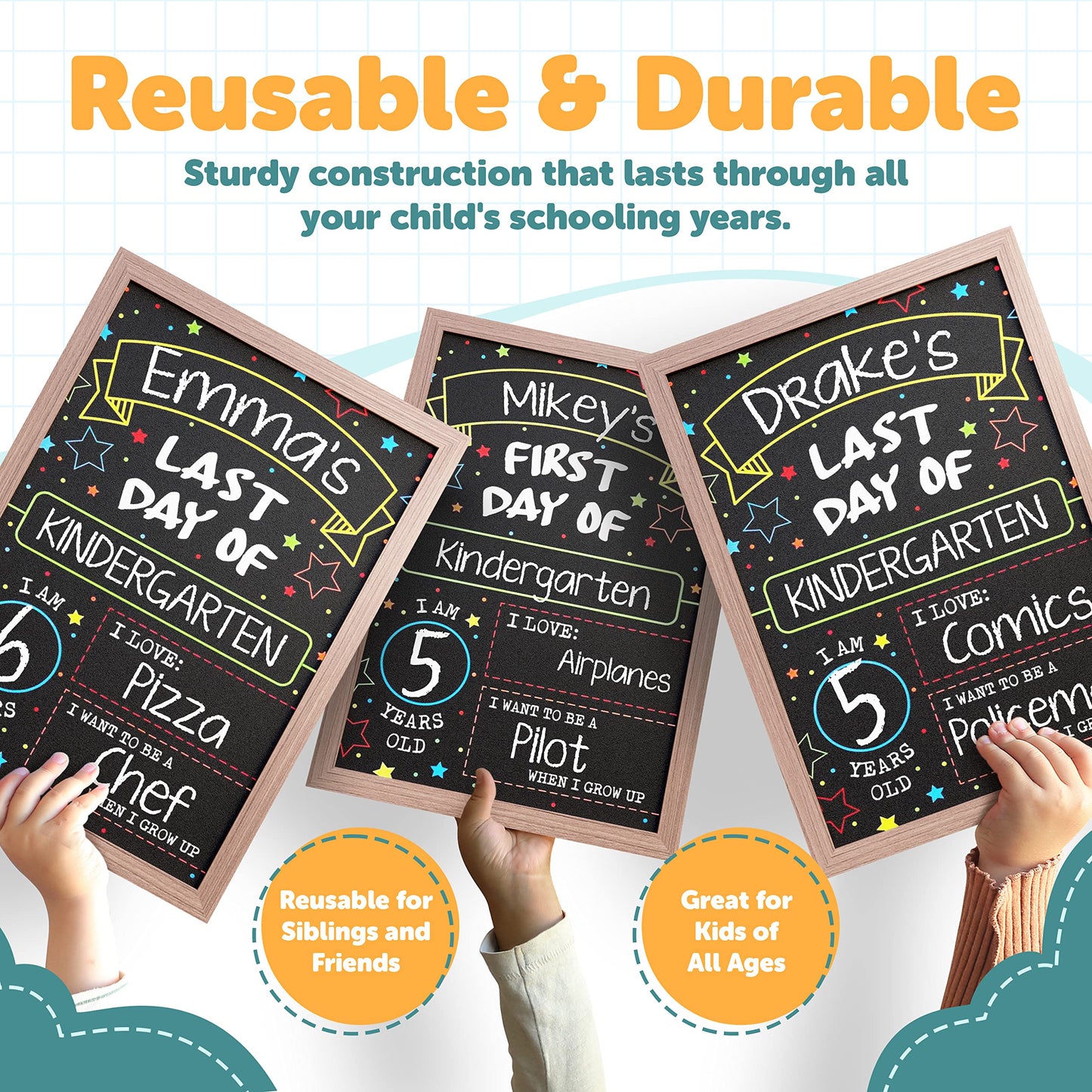 First Day Last Day of School Chalkboard Double Sided Sign with Frame - 14" x 10"