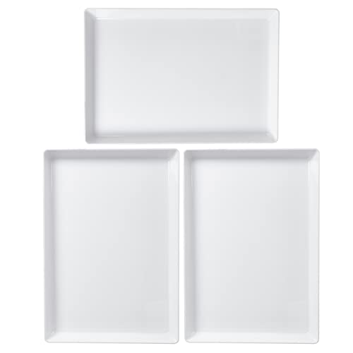 US Acrylic Avant White Plastic Serving Trays (Set of 3) 15” x 10” | Large Reusable Rectangular Party Platters | Serve Appetizers, Fruit, Veggies, & Desserts | BPA-Free & Made in USA